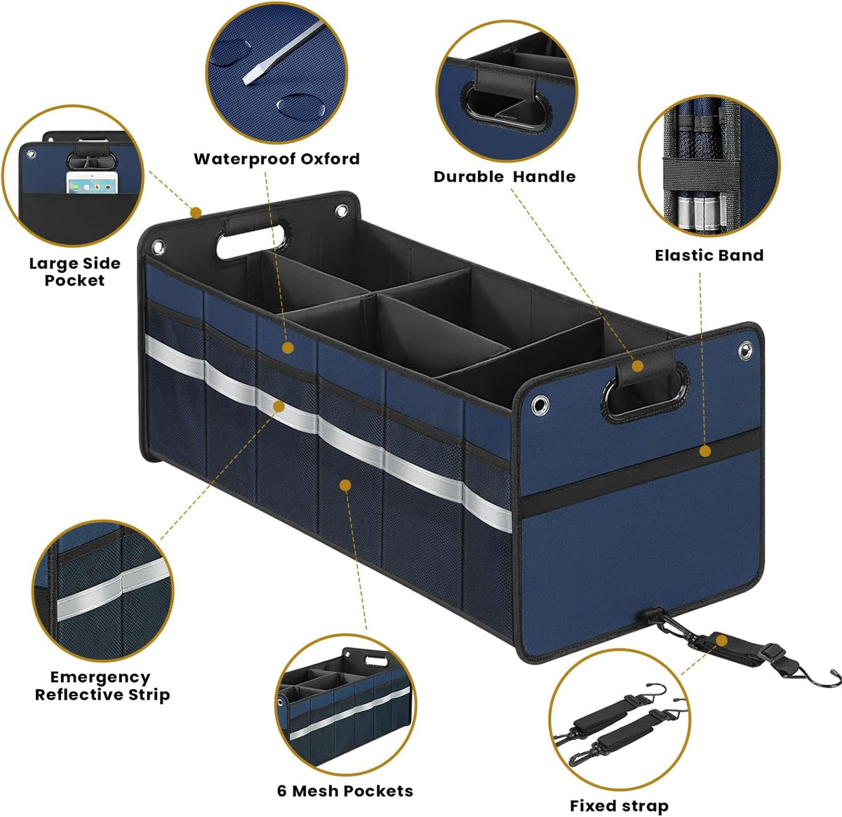 winhunt Car Trunk Organizer, Car Storage Organizer, Collapsible Multi Compartment for Car, Suv, Sedan, Truck, 100L, Extra Larger (Blue, 100L)