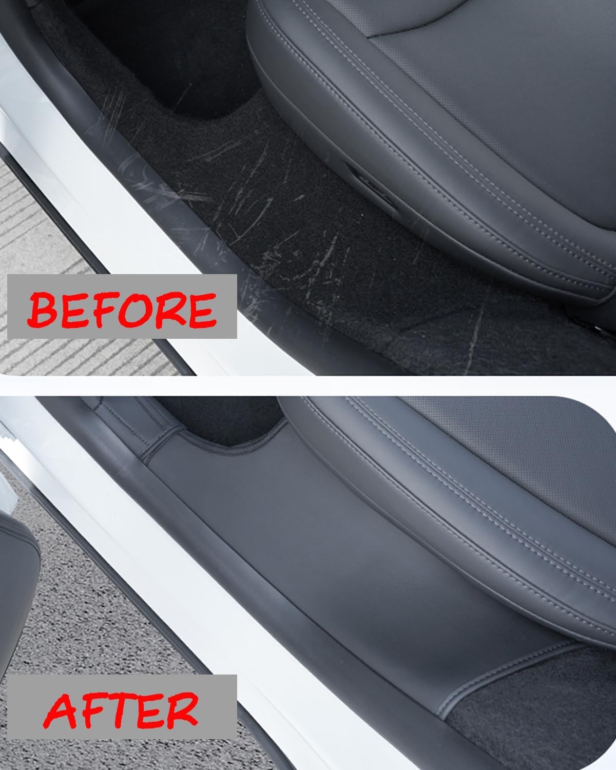 Model Y Juniper Door Sill Protector, 5 Seater Leather Fabric Door Sill Protector Model Y, Front and Rear Door Plus B Pillow Full Protection Door Entry Guards Accessories Set of 6