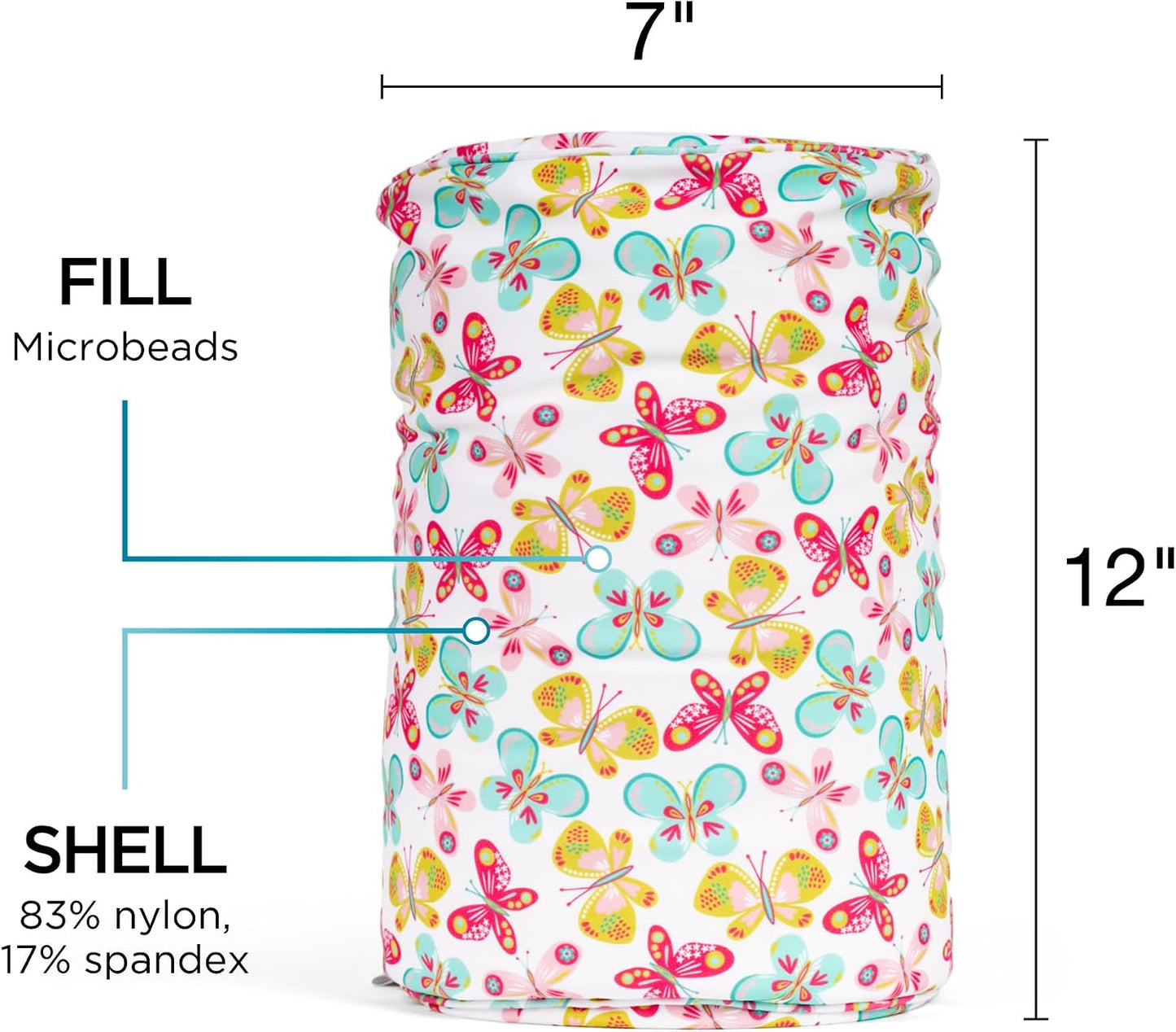 Brookstone Squishy FOM Cushion Pillow - The Original Stretchy, Comfy, Colorful Pillow for Neck, Lumbar Support, and Bed - for Sleeping, Car, Travel, Small, Butterflies, 12 x 7 Inches