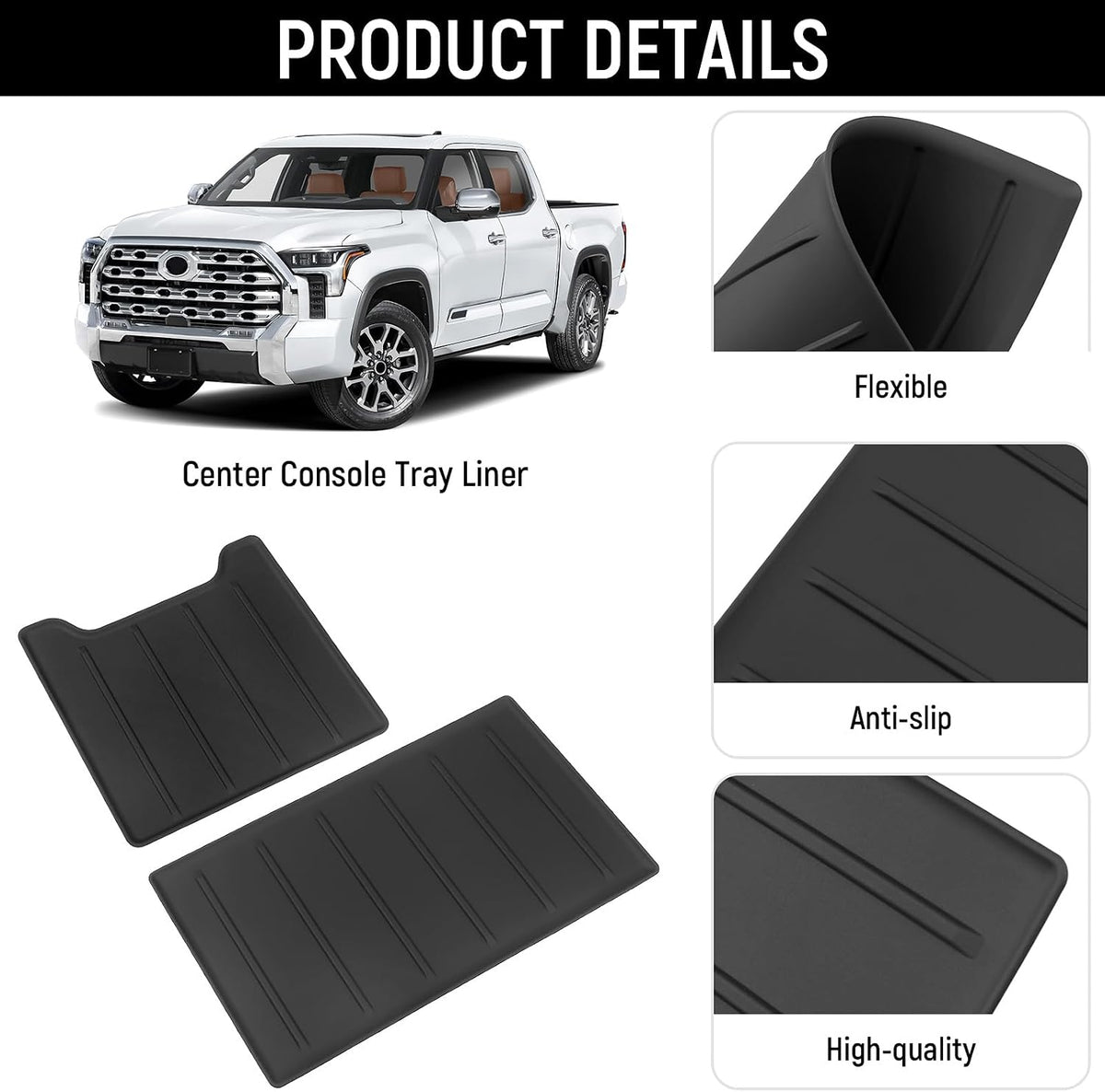 2PC Center Console Tray Liner Compatible with Toyota 2022-2026 Tundra (Only Fit Platinum, 1794, TRD PRO, Capstone) & 2023-2026 Sequoia Accessories Center Console Organizer Protective Pad