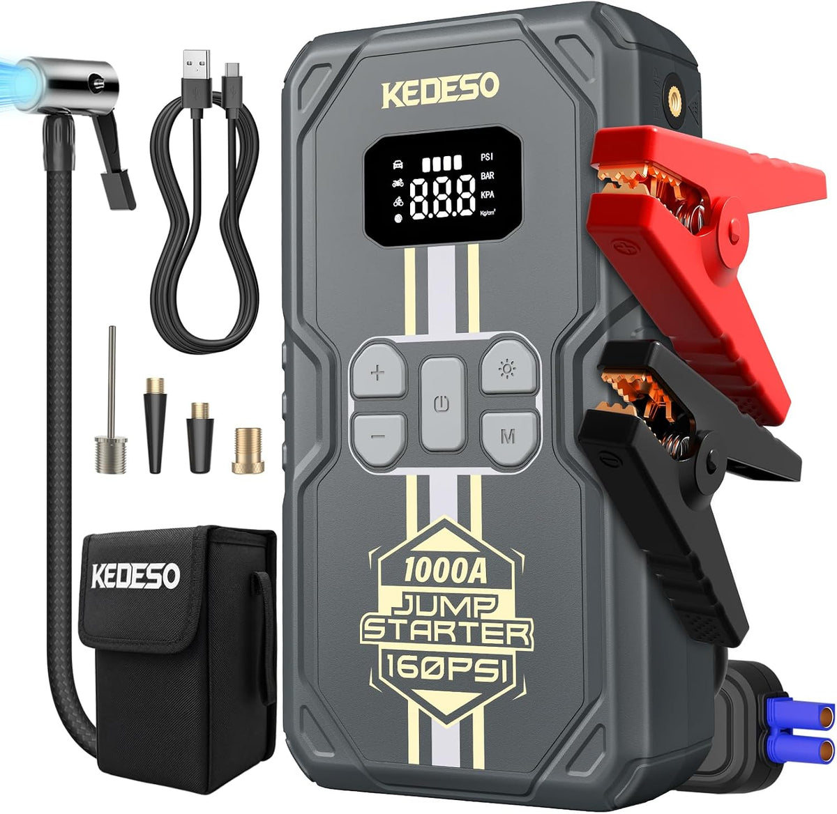 Car Jump Starter with Air Compressor 160PSI,Portable Battery Jumper Starter