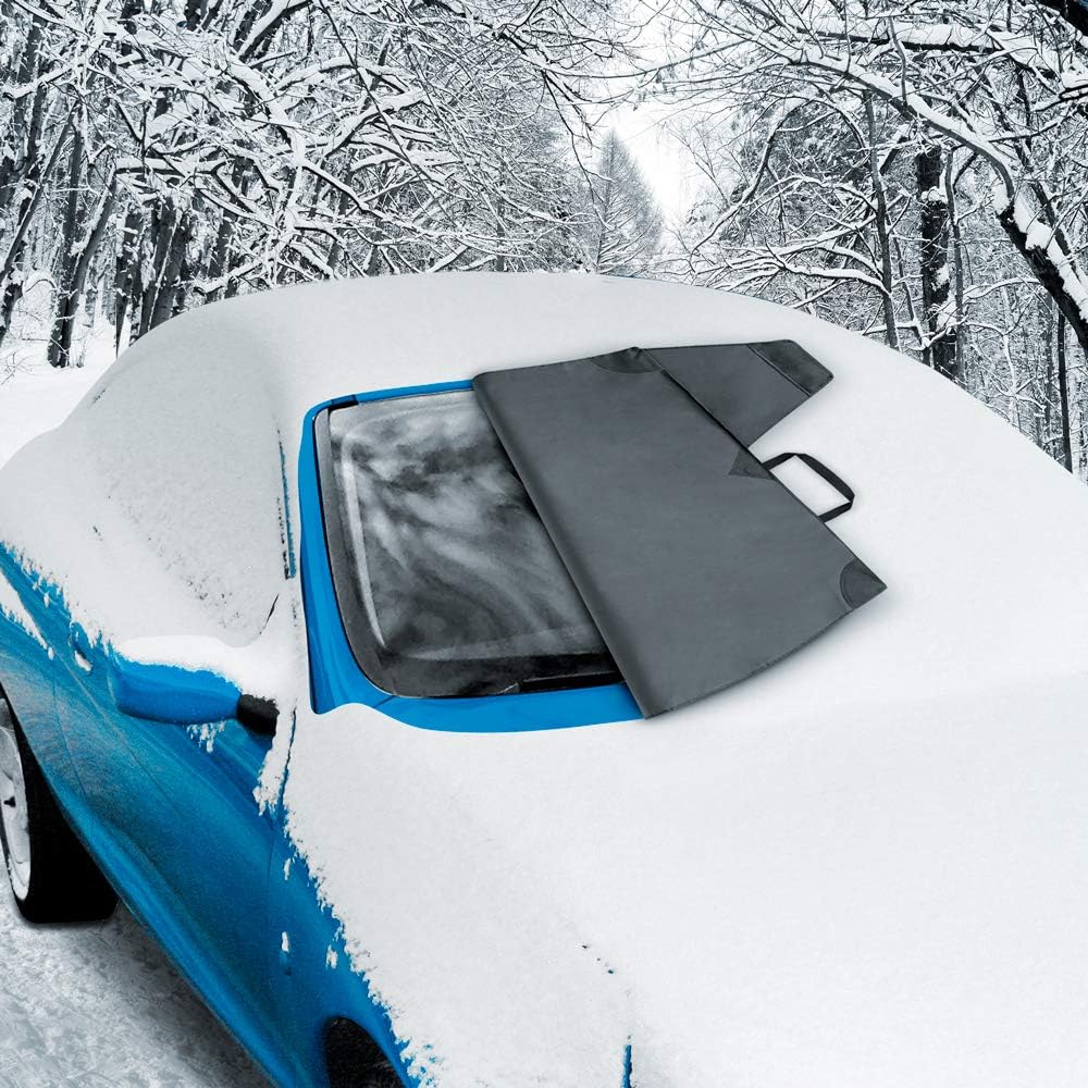 BDK Windshield Cover for Ice Snow and Hail Protection - Waterproof Magnetic Guard for Winter, Freeze Protector for Auto Truck Van and SUV, Black, 78" x 43" in