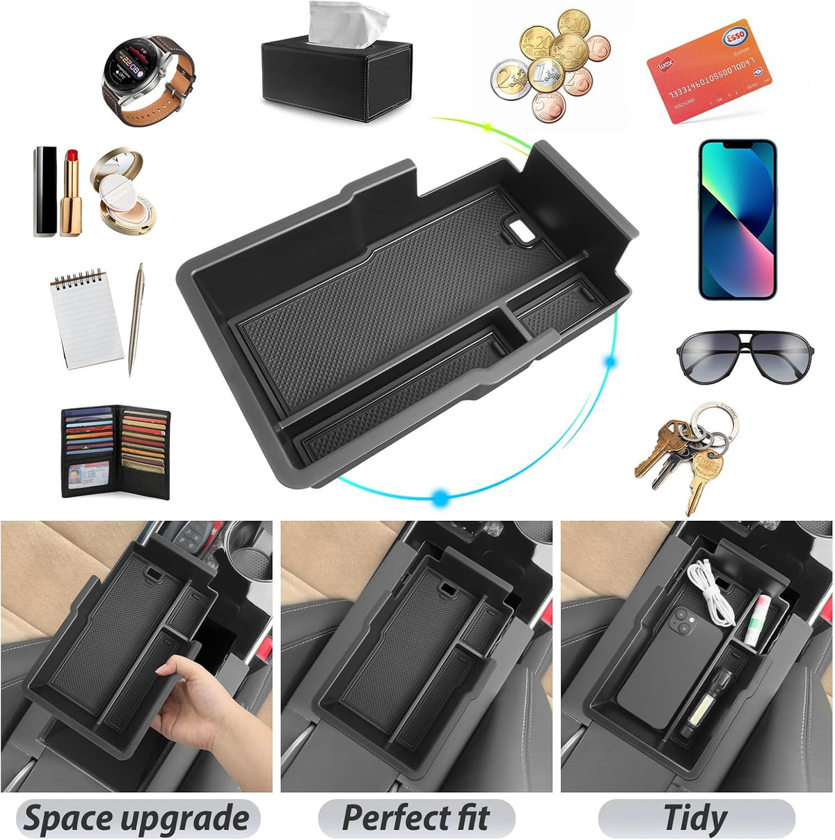 SKTU 2025 2026 2027 Chevy Equinox Center Console Organizer 2025-2027 Chevy Equinox (LT/ACTIV/RS) Console Tray 2025 2026 2027 Chevy Equinox Accessories Armrest Secondary Storage Box with Coins Holder