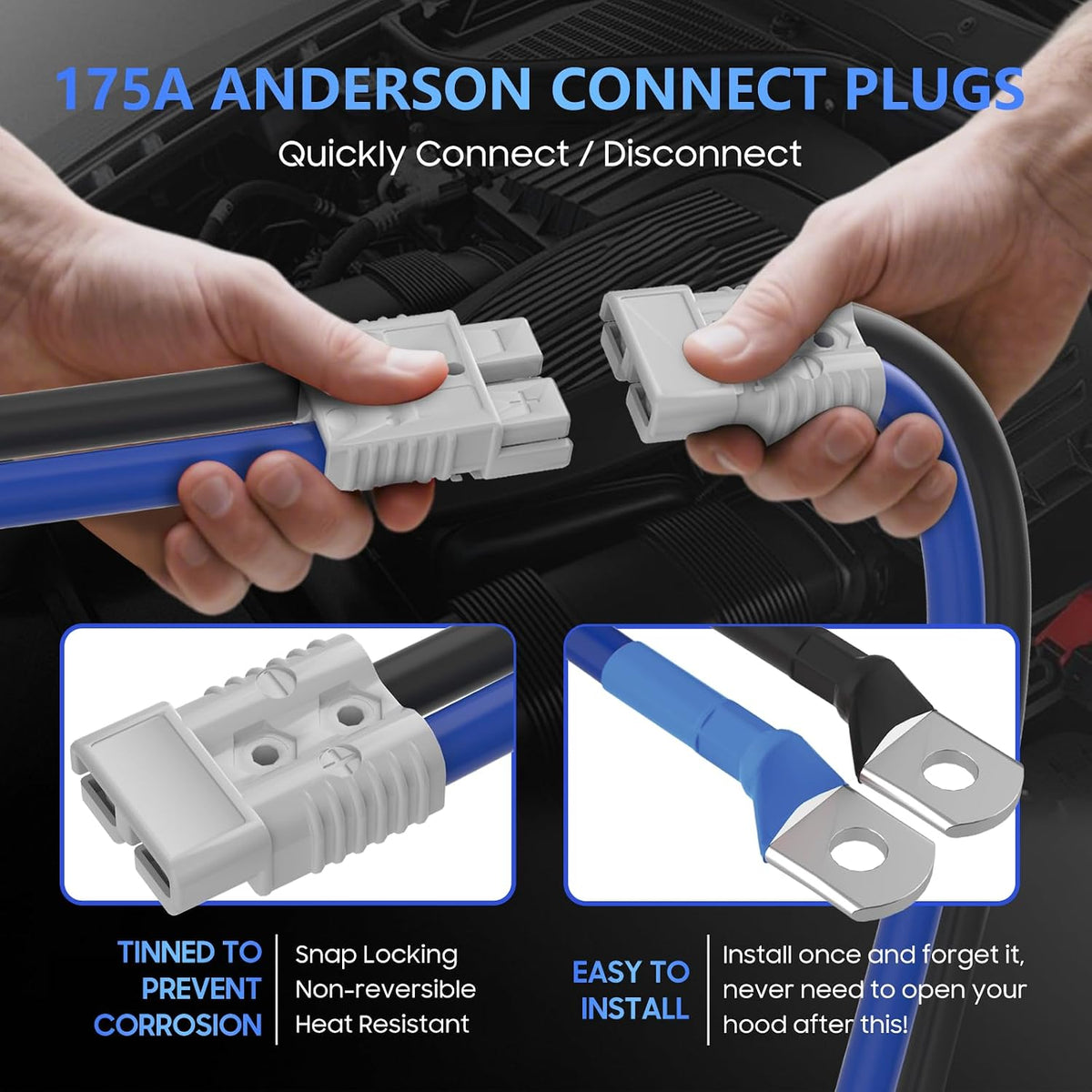 1 Gauge 30 Ft Heavy Duty Jumper Cables - 175A Anderson Connect