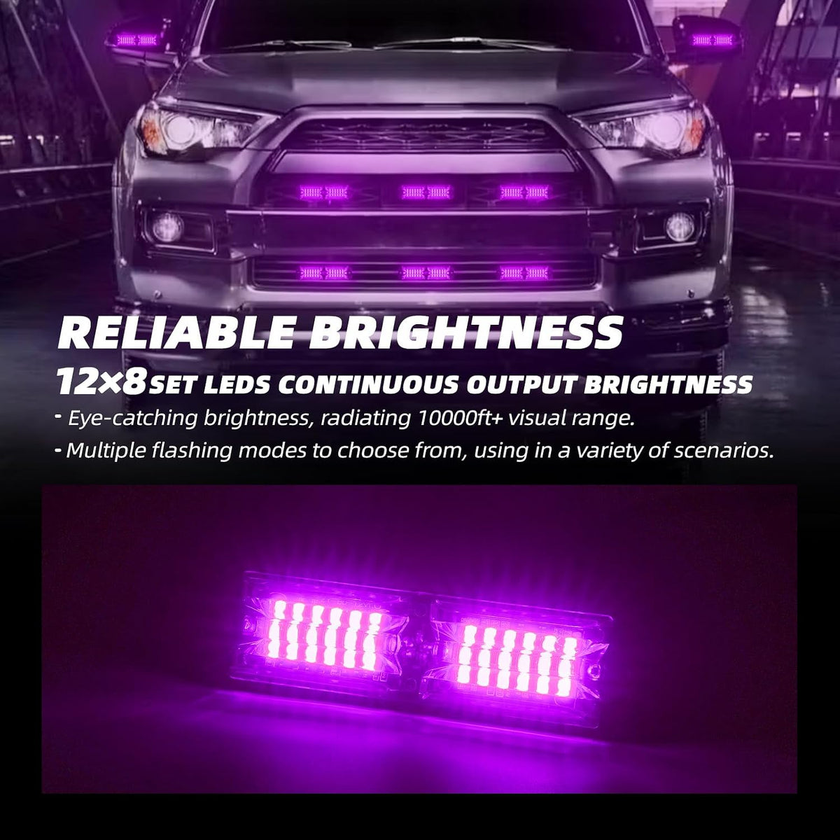 8-pcs Purple Funeral Escort LED Emergency Flashing Strobe Lights, Sync Feature Surface-Mount Beacon Hazard Light for Vehicles, Trucks, and Cars