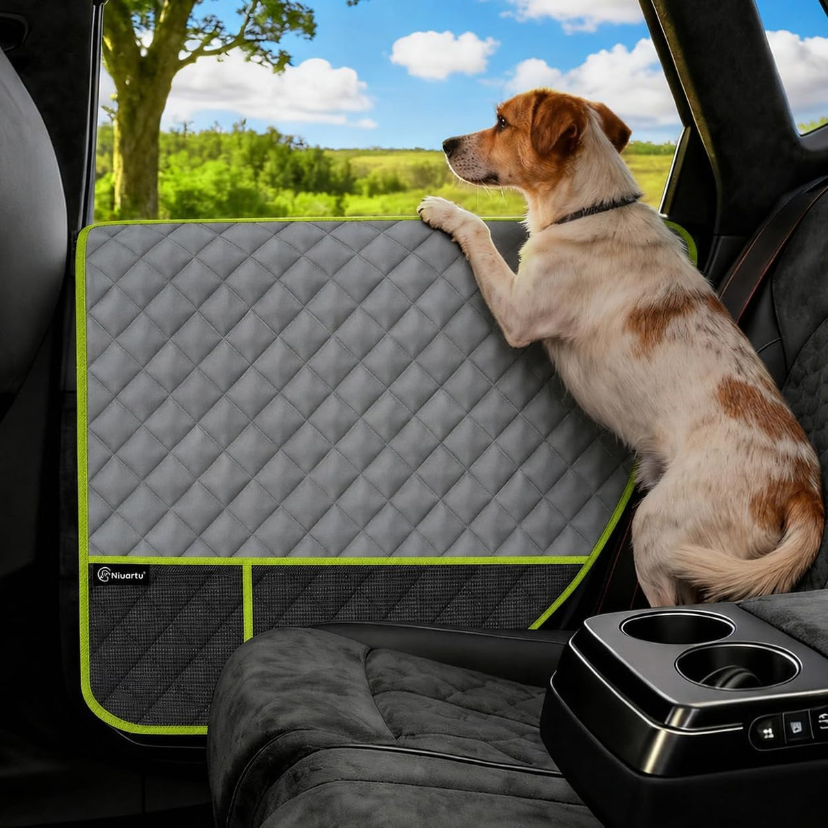 Dog Car Door Protector, 2 Pcs PU Leather Pet Car Door Cover, Waterproof & Scratch Resistant Dog Car Door Guard with Insert Flap Secure Fixation for SUV, Truck, Sedan
