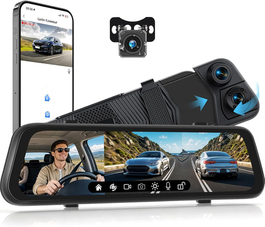 1080P Mirror Dash Cam 9.66" 3 Channel Front Rear Inside View Mirror Camera