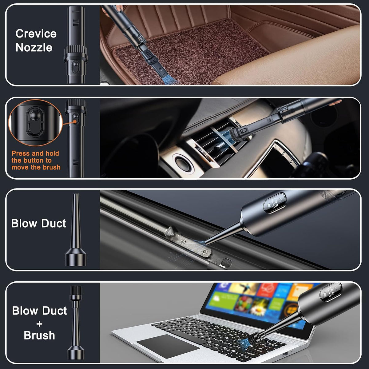 Cordless Car Vacuum Cleaner 14000Pa, Handheld Vacuum Portable Dust Buster Vacuum Small Vacuum Cleaner for Vehicle,Pet,Home, LED Display & Lightweight & Low Noise & Rechargeable
