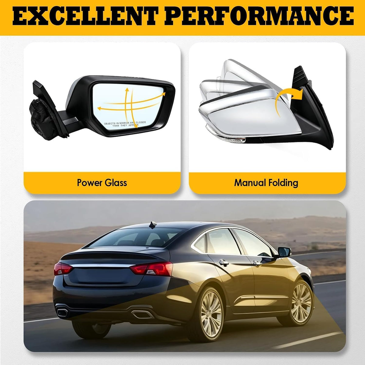 Right Mirror Assembly Compatible with Impala 2014-2020 12 Pins