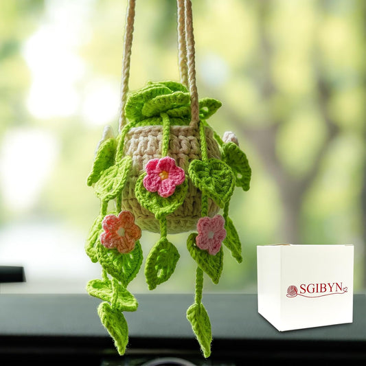 Crochet Hanging Plant for Car, Handmade Car Decor