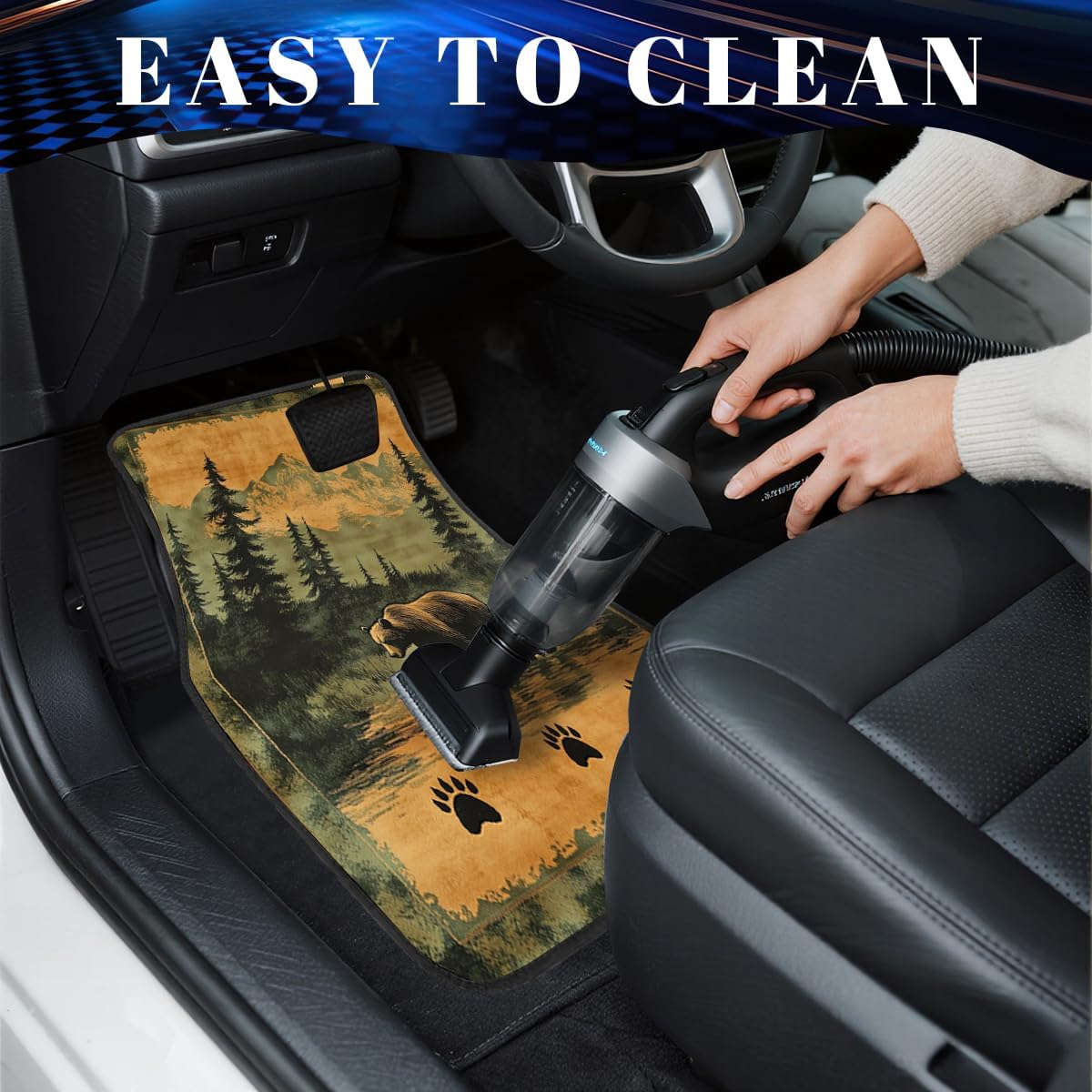 Bear Car Floor Mats Set of 4 Vintage Rustic Forest Lodge Mountain Automotive Foot Mats Rugs Carpet for Car Non-Slip Auto Car Accessories Universal Fit Car Accessories for Truck