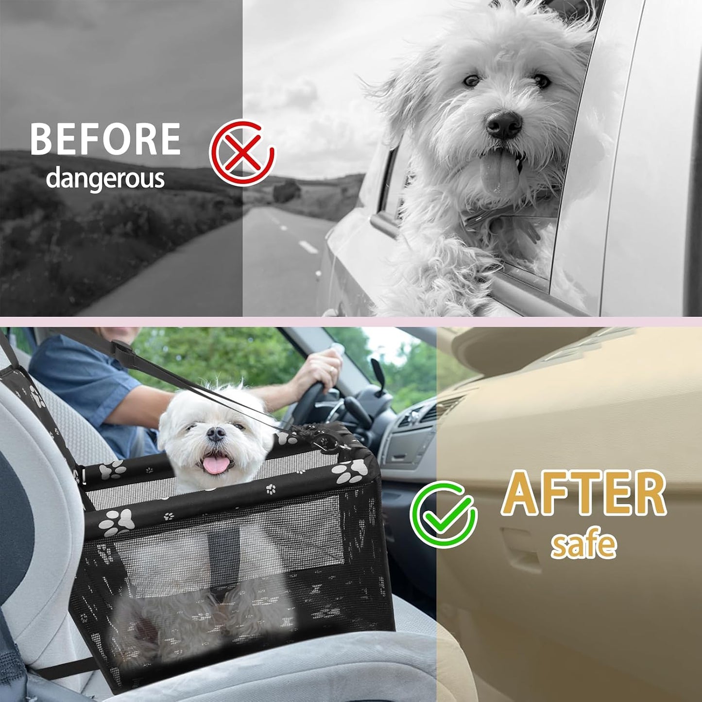 Dog Car Seat, Foldable Dog Car Booster Seat Waterproof Breathable Oxford Travel Bag for Small to Medium Dogs, Puppies, and Pets-Pattern Black