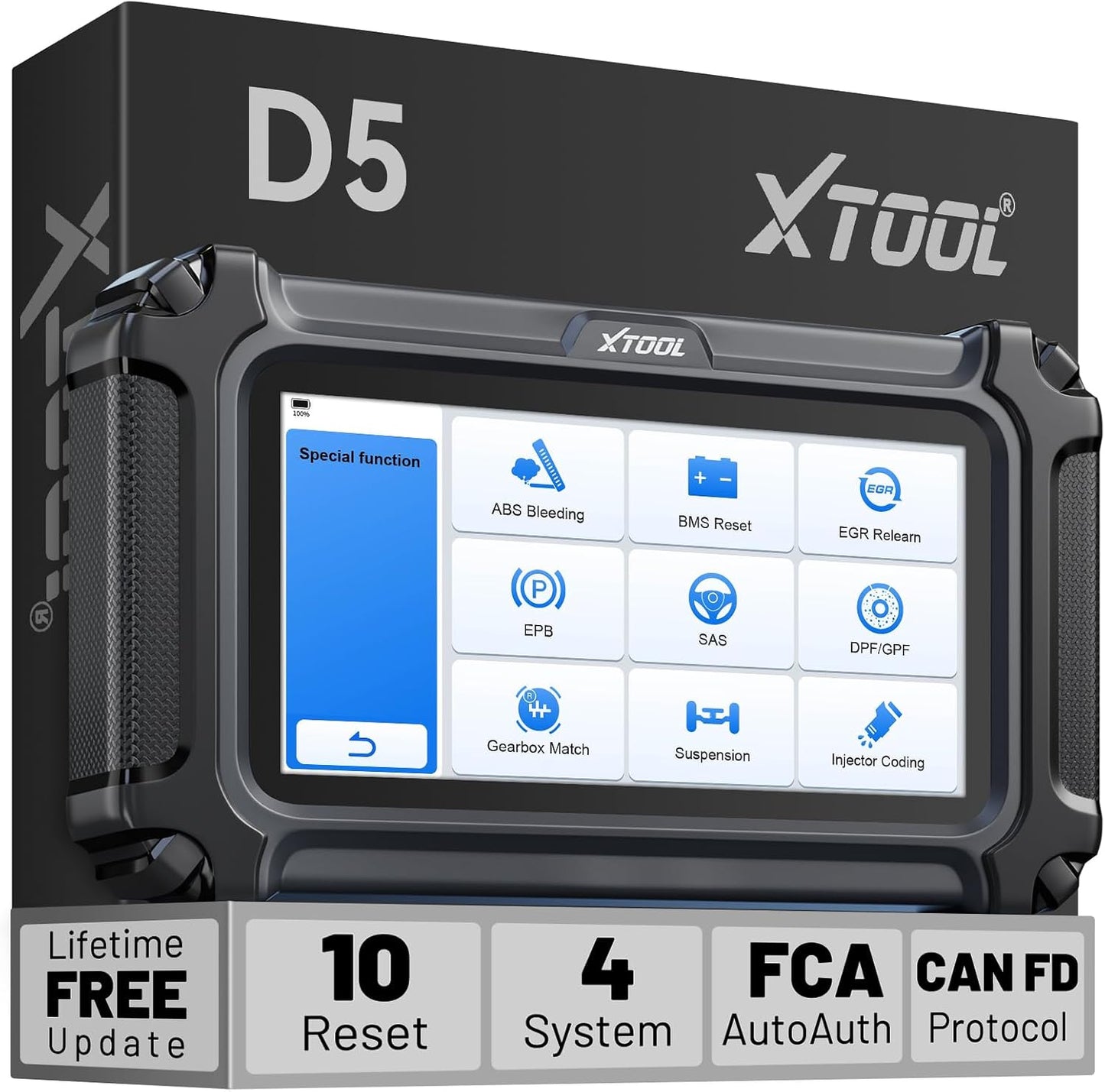 XTOOL D5 OBD2 Scanner Car Code Reader, Engine ABS SRS Transmission Diagnostic Scan Tool with 10 Resets, EPB Service, ABS Bleed, Throttle Relearn, Clear Check Engine Light, Free Update
