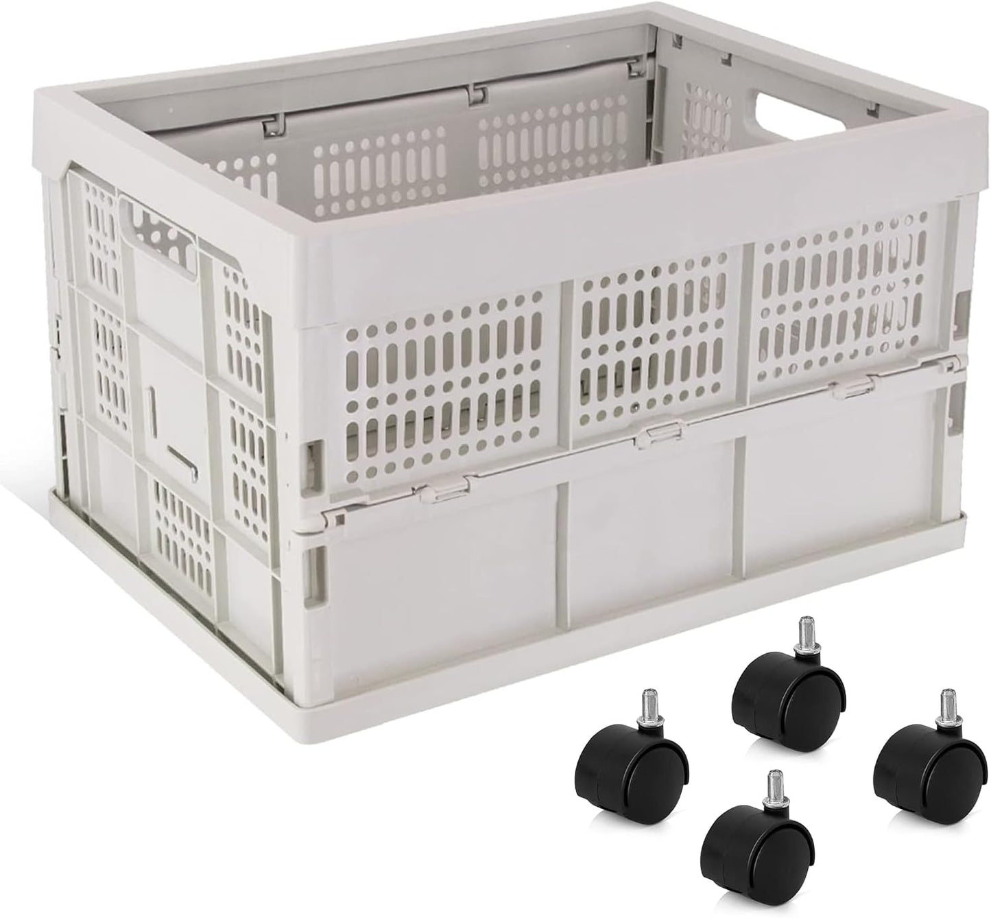 52L Collapsible Heavy Duty Storage Bin/Container, Stackable Folding Plastic Bin, Grated Wall, Utility (1, Square, 52, Liters, Bin Grey)