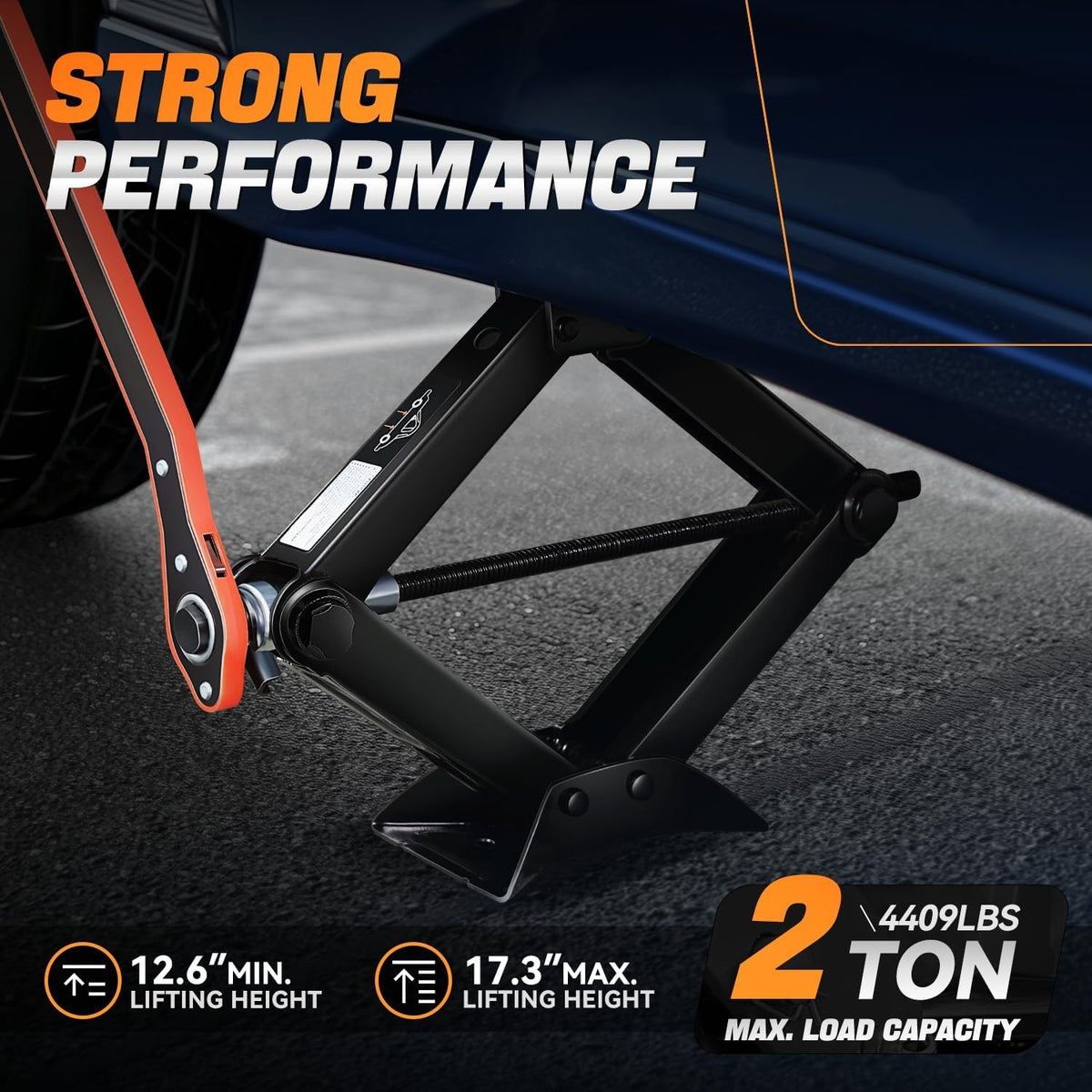 Auto Dynasty Car Jack Kit, 2 Ton Scissor with Lug Wrench for SUV & Sedan