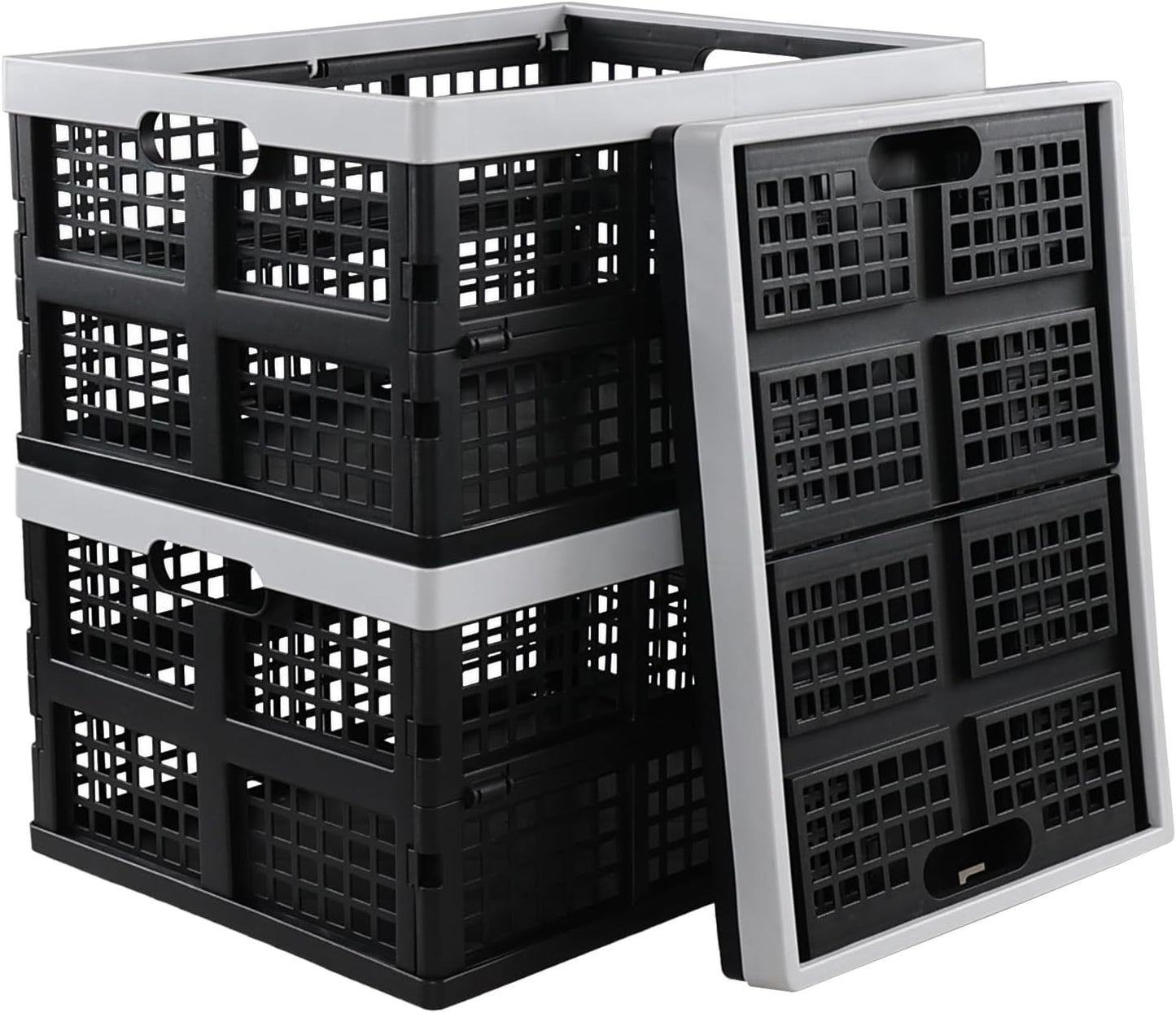 34 L Plastic Collapsible Crates, Folding Storage Crate, 3 Packs | Space-Saving Stackable Crate Basket with Carry Handles, Quick-Fold Design for Home, Garage, Car Trunk