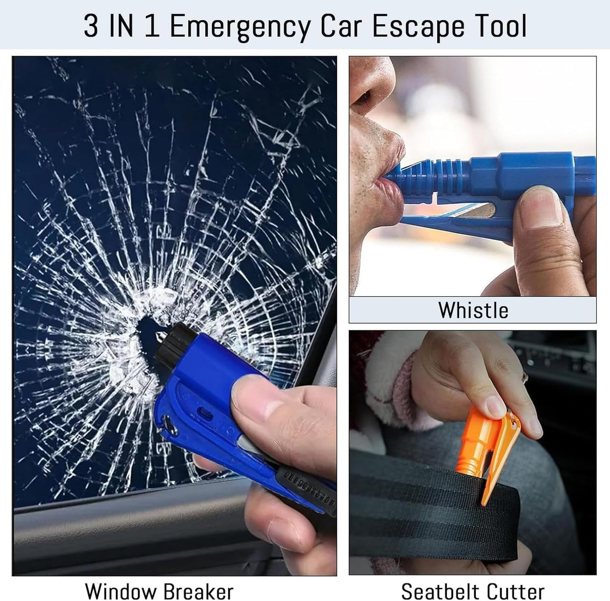 16Pcs Car Window Breaker Seatbelt Cutter Keychain, 3 in 1 Emergency Escape Tool
