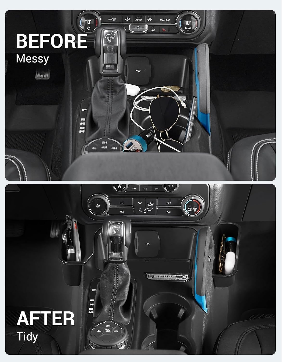 Ecarzo Center Console Shifter Storage Box for Bronco 2026 2025 2024 2023 2022 2021 Accessories, Organizer Gear Shift Storage Tray Additional Interior Gear Side Storage Bronco Accessories 2/4 Door