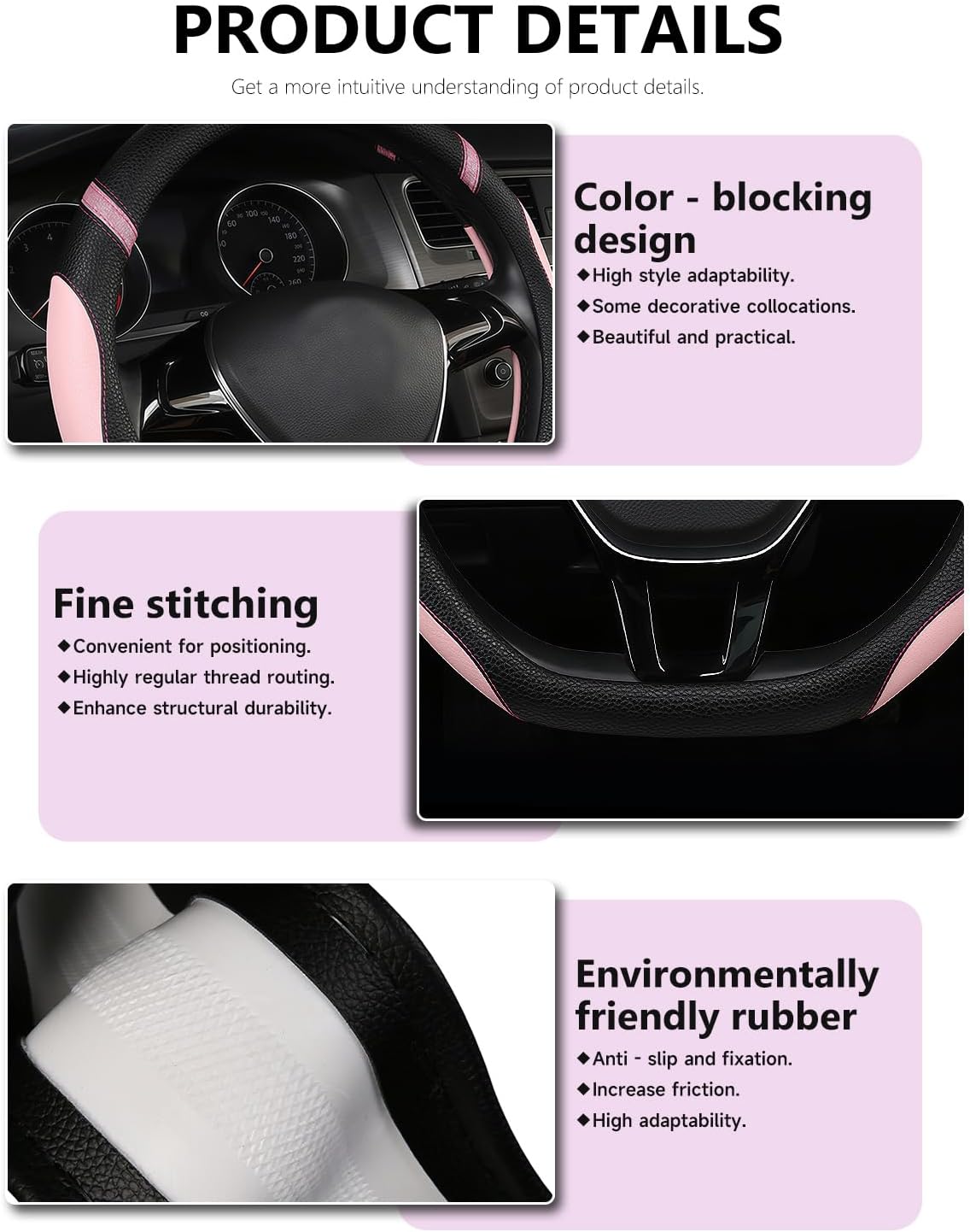 Cxtiy D-Shaped Flat Bottom Steering Wheel Cover for Women Girl - Stylish Car Accessory Non-Slip Car Interior Accessories (Pink)