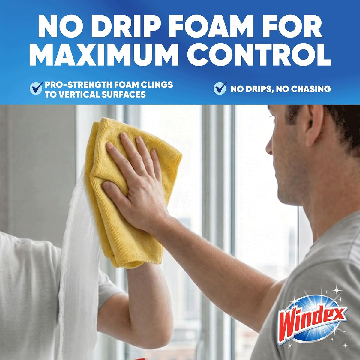 Windex Fast Shine Foam Glass Cleaner, No-Drip Windows, Doors, Mirrors & Countertops Aerosol Cleaning Spray, Streak-Free Shine, Removes Fingerprints, Dust, Dirt, Grime & More 19 oz (Pack of 6)