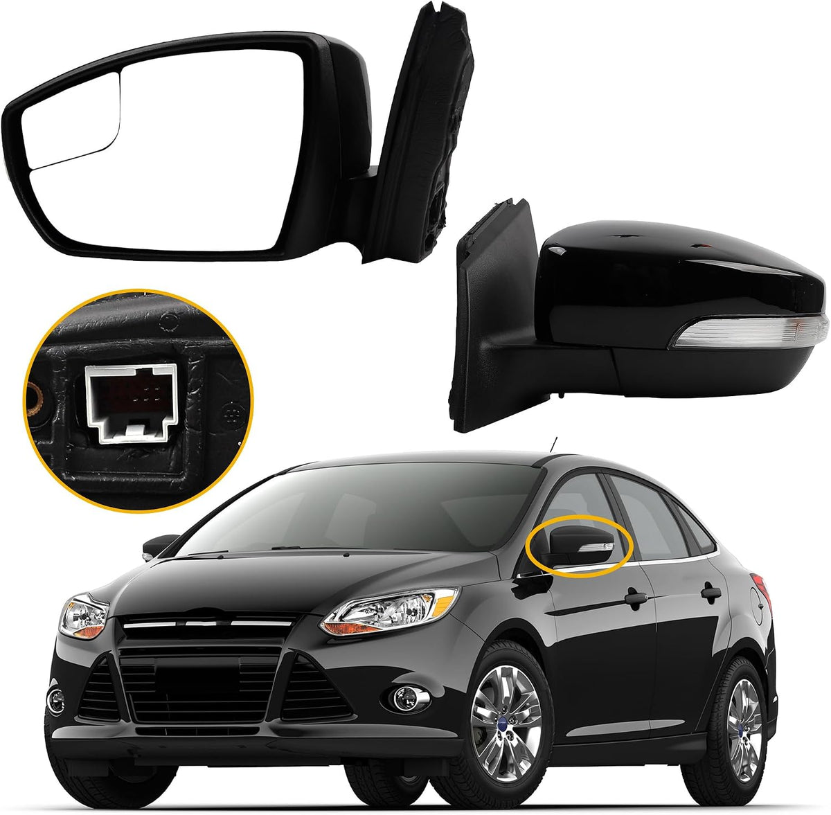 Dasbecan Left Side Mirror Compatible with 2012-2014 Ford Focus Black 5Pins