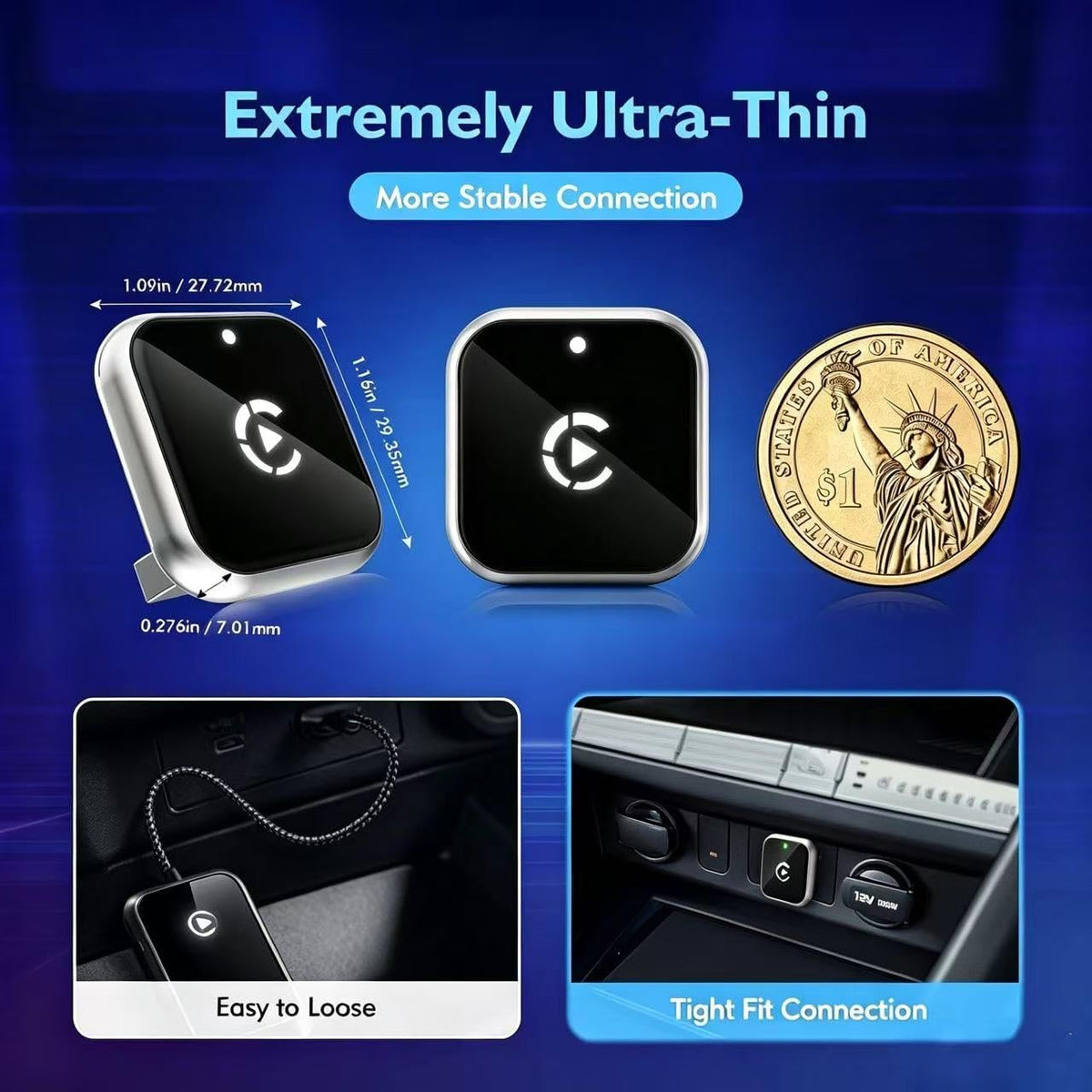 Ultra-Thin Mini Wireless & Bluetooth CarPlay Adapter