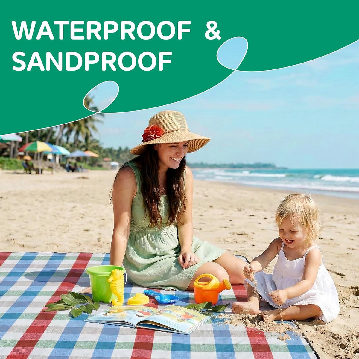 RYCHIC Waterproof Beach Blanket Picnic Outdoor Mat Extra Large Women Men Family Summer Vacation Essentials Lake Day Must Haves Travel Accessories Supplies Camp Gear Necessities Items Gadget Gift