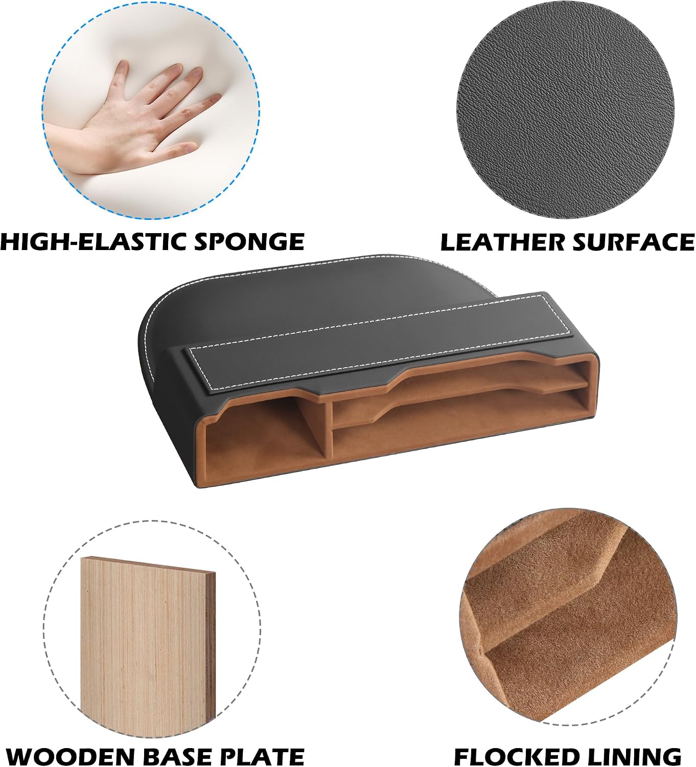2-Pack Black Obsidian Car Seat Gap Filler - Premium Leather Wrapped Wood Organizer with Flocked Finish Universal Fit for Car SUV Truck Anti-Drop Console Side Storage Interior Accessories