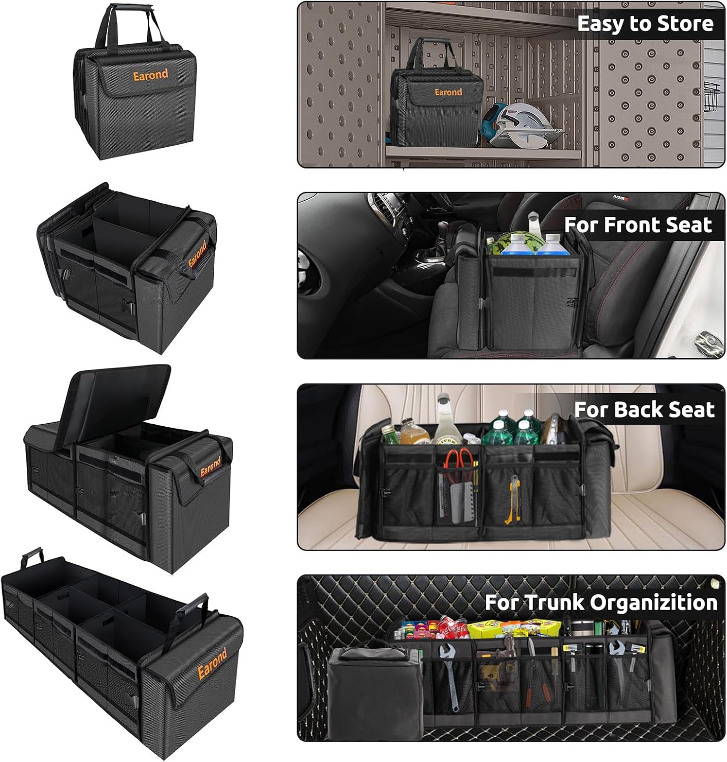 Large Trunk Organizer with Portable Leakproof Cooler Bag,Foldable Cover,Adjustable Securing Straps,Collapsible Trunk Organizer for Suv Car Truck Sedan (4-in-1 with Cooler)