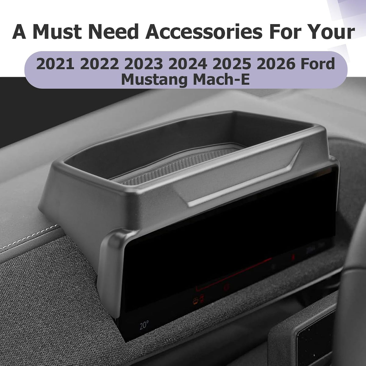 LUWU 2026 Mustang Mach E Dashboard Storage Tray Compatible with Ford Mustang Mach E 2021-2026 Accessories Center Console Display Box Hidden Organizer Tray Behind Screen (Only Fit for 10.2-inch Screen)
