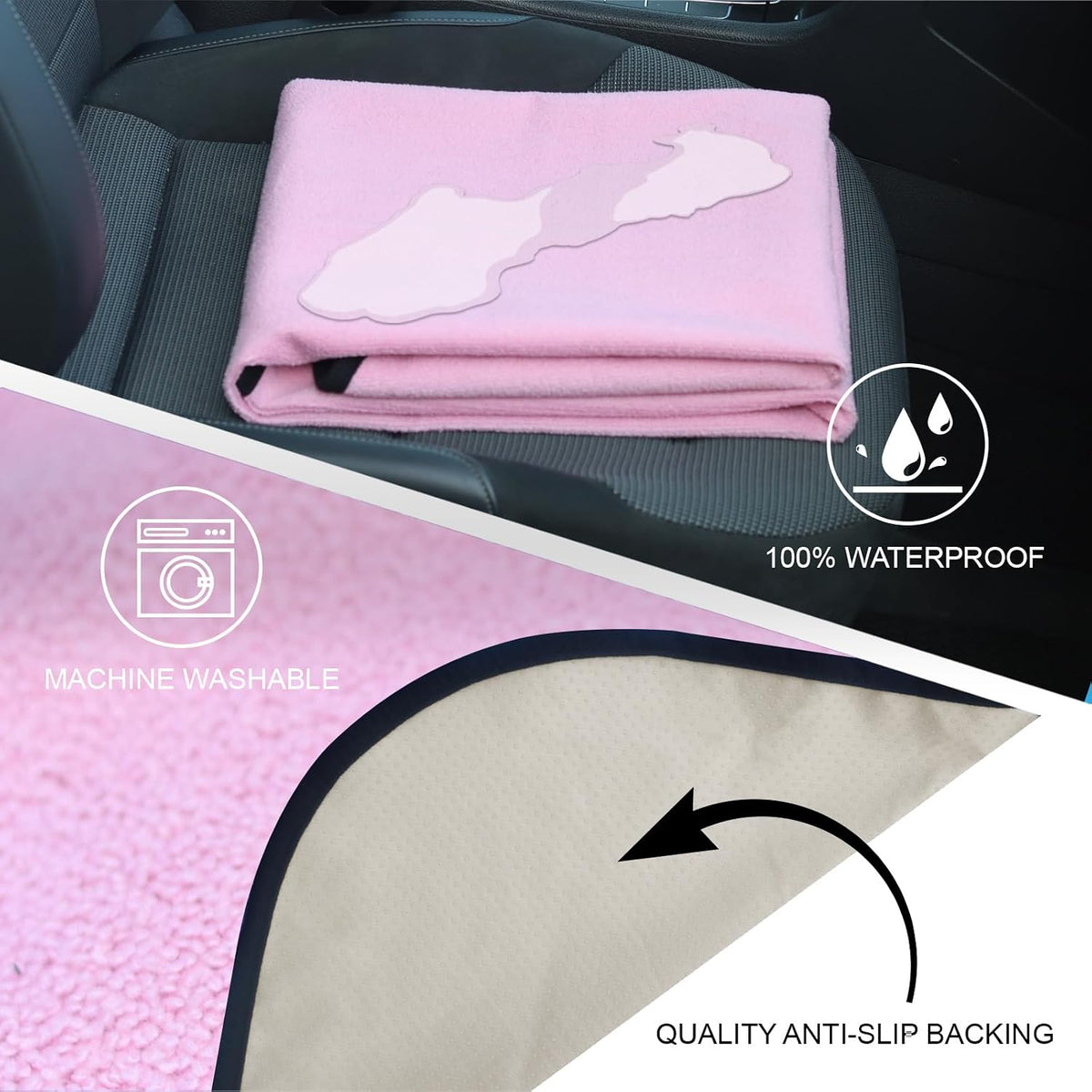 Sweat Towel Car Seat Cover Protector Front Seats for Gym Workout, Running, Swimming, Beach and Hiking, Waterproof Universal Seat Cover for Car, Trucks, Van & SUV (1, Pure Pink, Rear Seat)