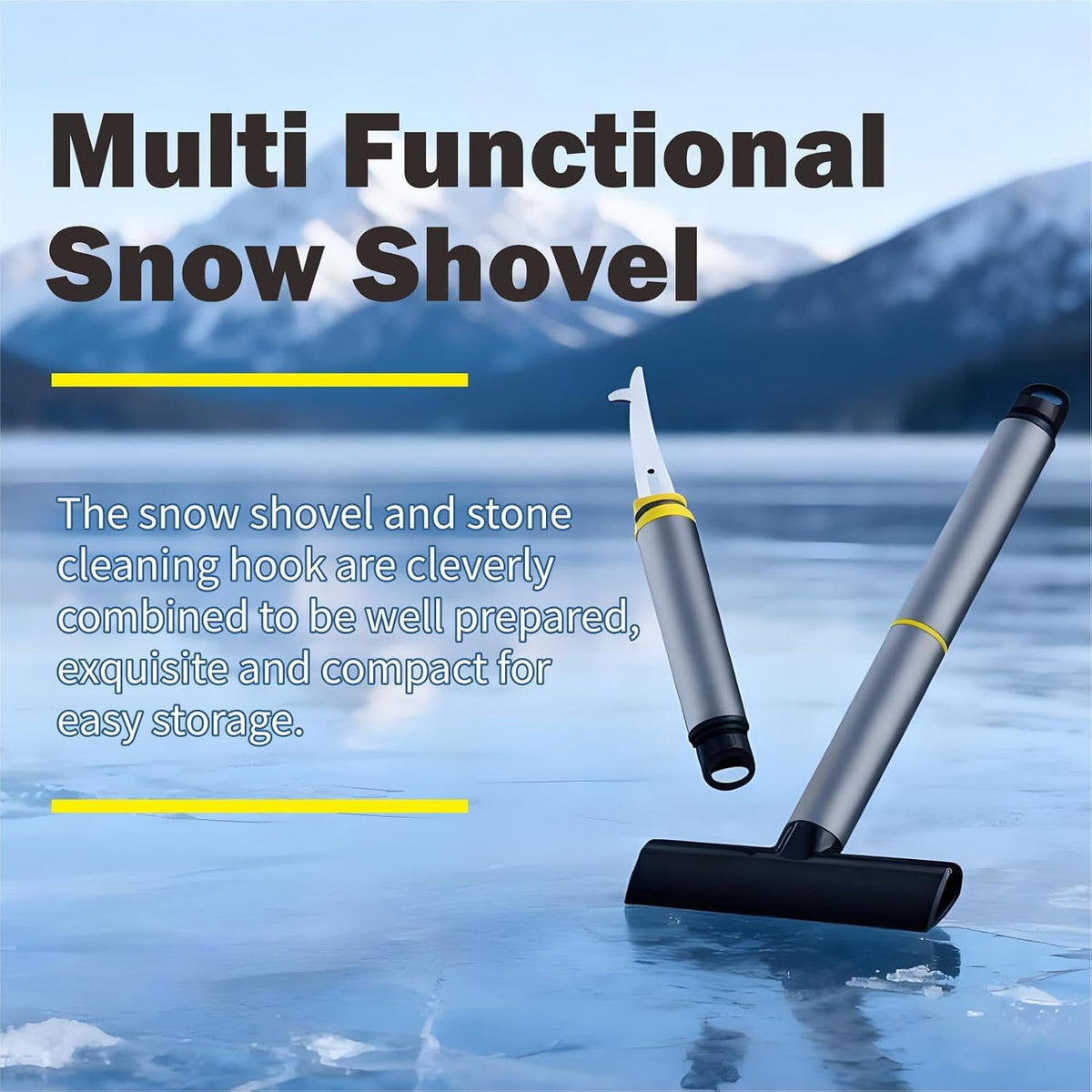 Mini Multi-Function Car Windshield Ice Scraper Set with Built-in Aluminum Alloy Tire Cleaning Hook,and Double-Sided Brush Head—Ideal for Christmas Car/SUV Water and Ice Removal (Gray)