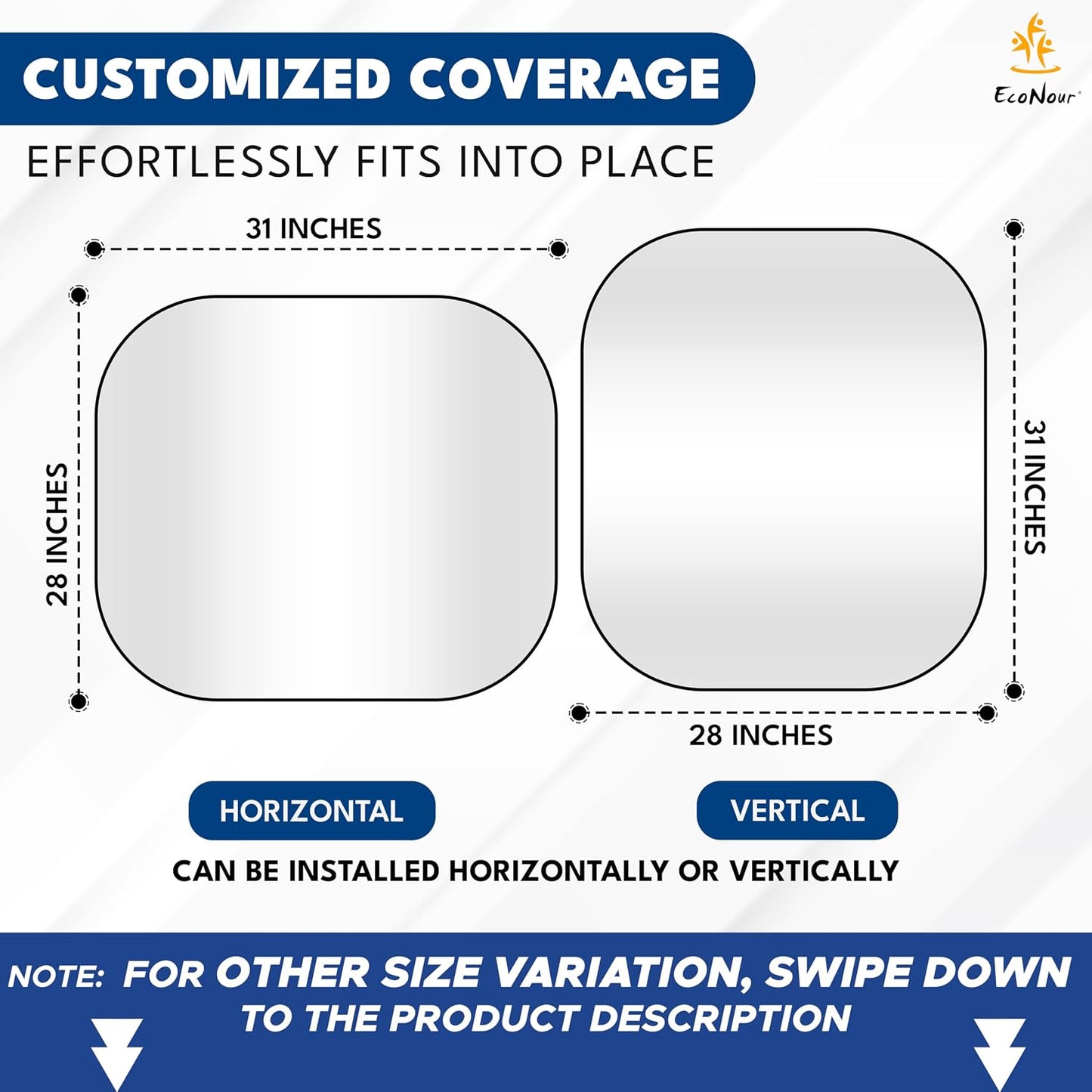 EcoNour 2 Piece Foldable Car Windshield Sun Shade – UV & Heat Protection, Interior Cooling, Durable Upgraded Design, Easy Fold, Front Window Sunshade - Medium (31" L x 28" W)