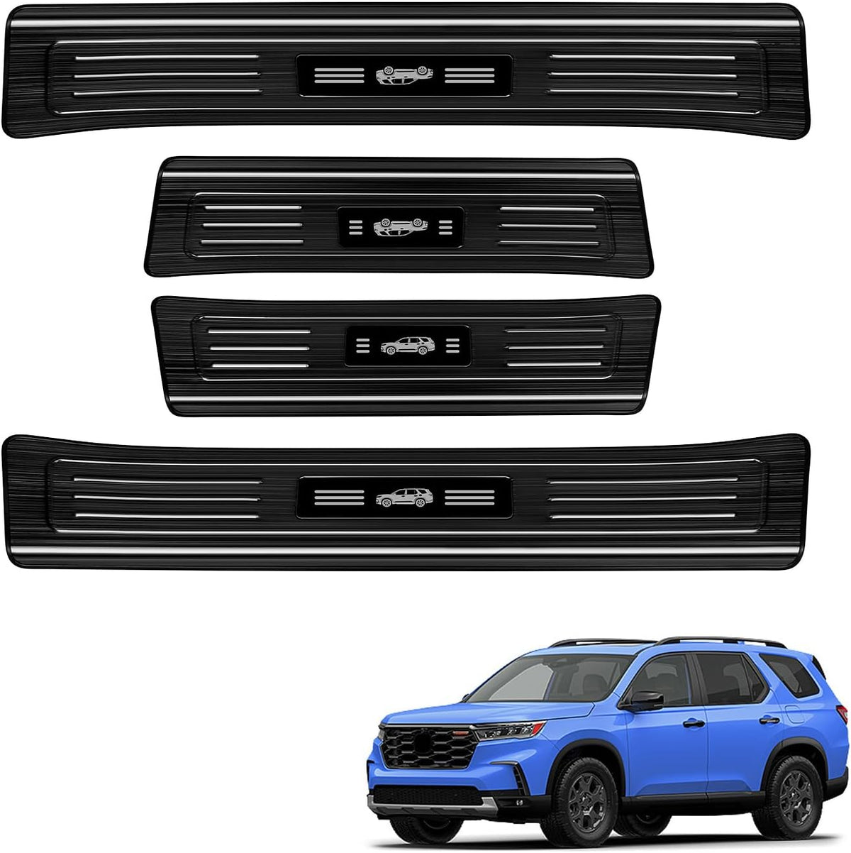 4PCS Door Sill Protector for Honda 2023-2025 2026 Pilot Accessories Black Brushed Stainless Steel Front and Rear Door Car Pedal Kick Guards Protection