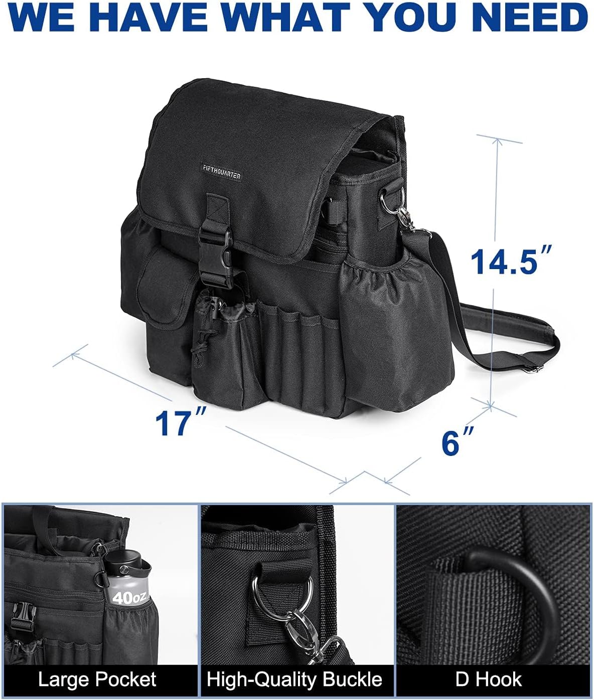 FifthQuarter Car Organizer Front Seat: Portable Large Capacity Car Organizers and Storage With Laptop Storage Adjustable Strap Seat Organizer Universal For Police | Driver | Office | Travel | Truck