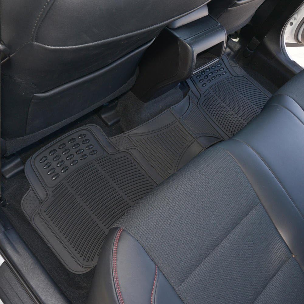 BDK Heavy Duty Rugged Ridged Complementary Rubber Rear Floor Mats Liners, All Weather Protection, Designed for Trucks Cars Sedan SUV