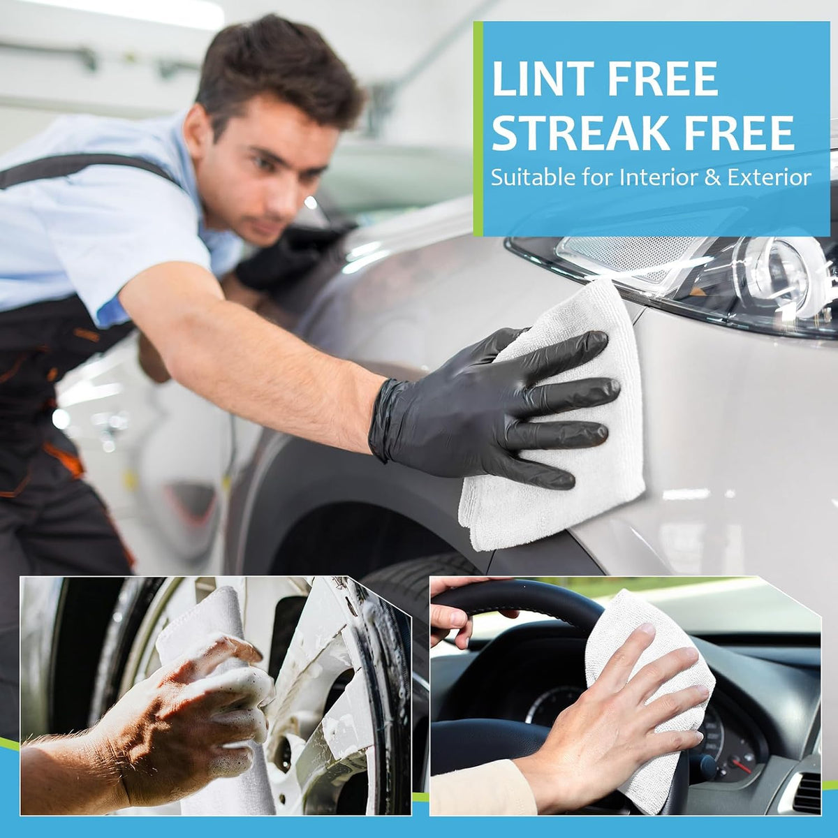 Nuenen Car Microfiber Clean Cloths, White, 16 x 16 Inch, 60 Pcs