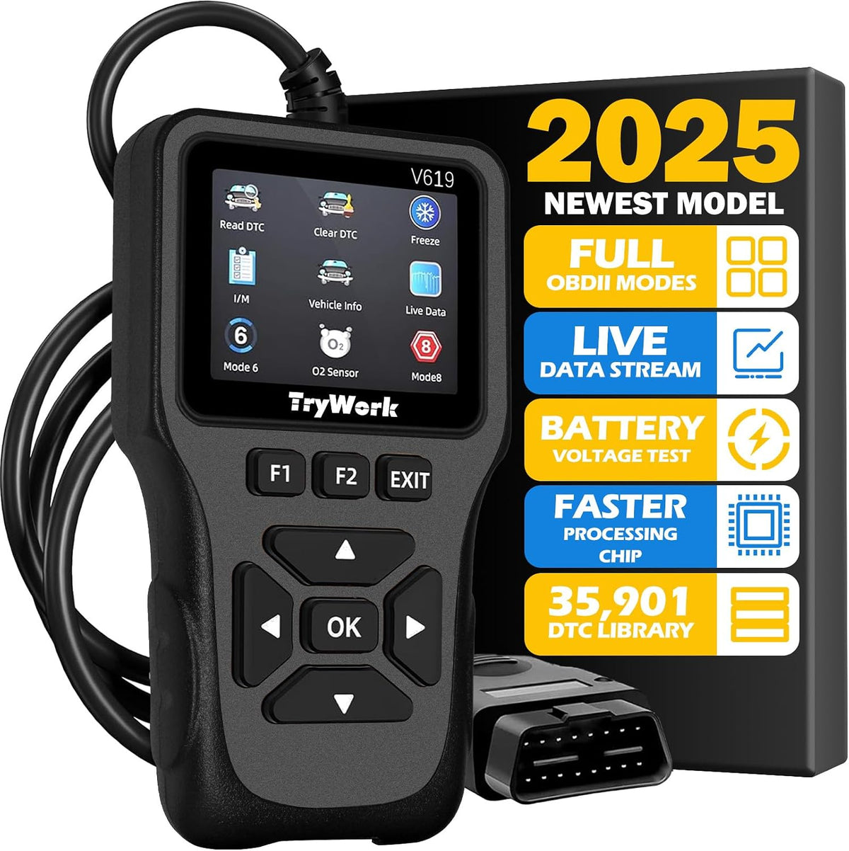 OBD2 Scanner Diagnostic Tool, Check Engine Code Reader with 35901 DTC Lookup, Mode 6 & 8, I/M Readiness for All OBDII Cars Since 1996 (Gray)