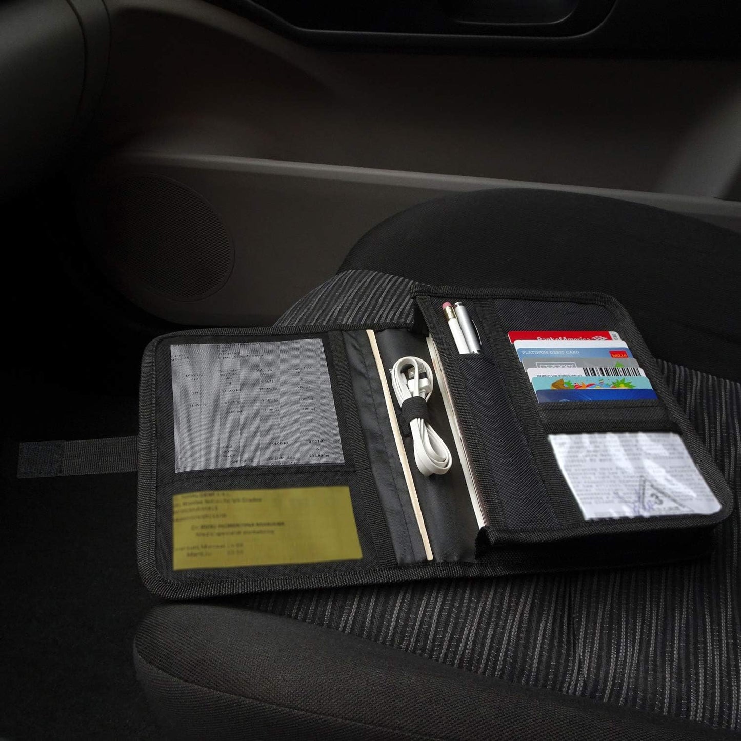 PlusXpres Glove Box Compartment Organizer - Car Document Holder - Black | Owner Manual Case Pouch, Vehicle Storage Wallet for Registration and Insurance Card, Auto Paperwork Holder, Log Book included