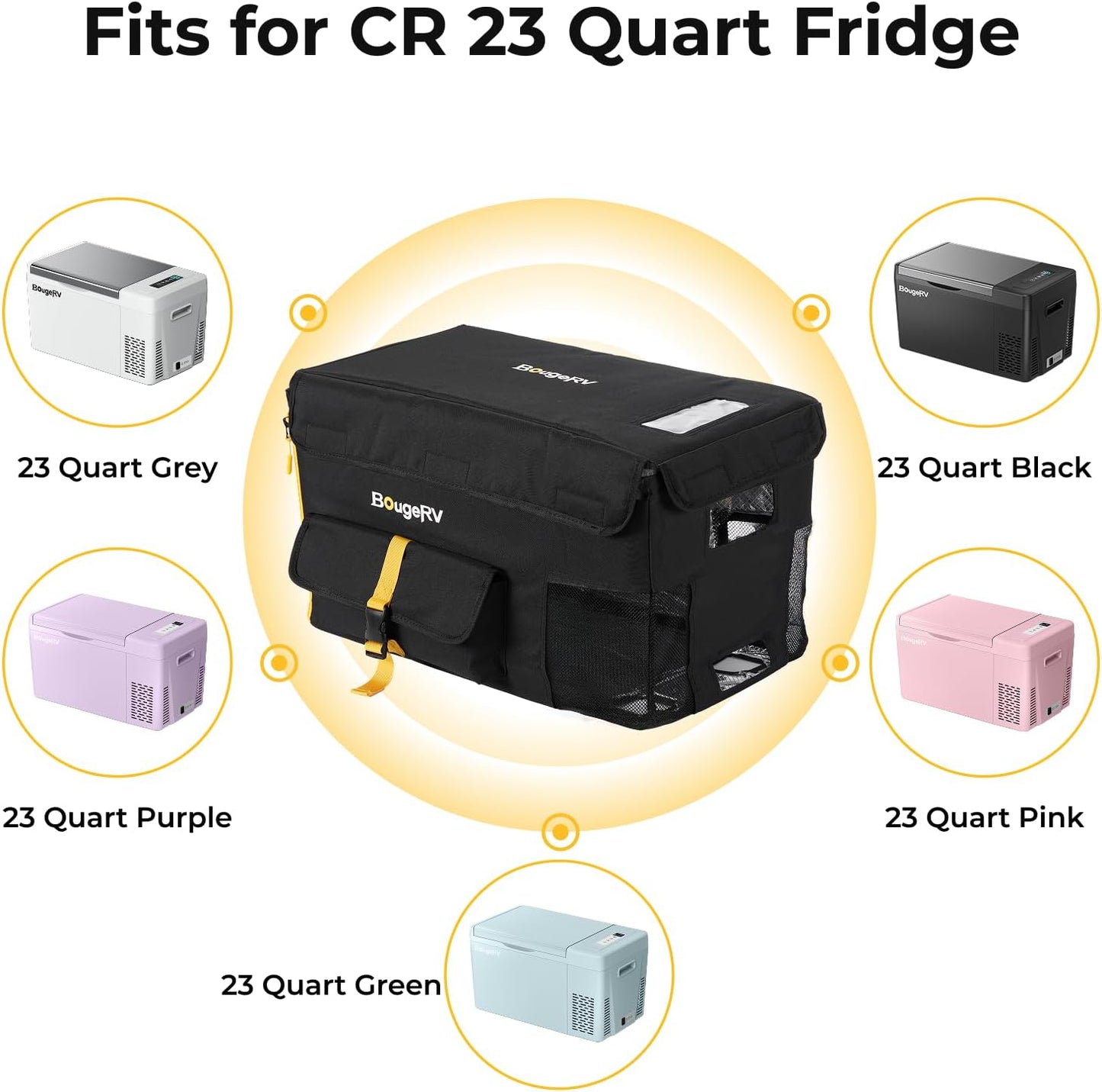BougeRV 23 Quart Insulated Protective Cover, 12 Volt Car Freezer Cover for BougeRV CR22 Refrigerator (Refrigerator NOT Included, NOT for CRPRO Fridge)