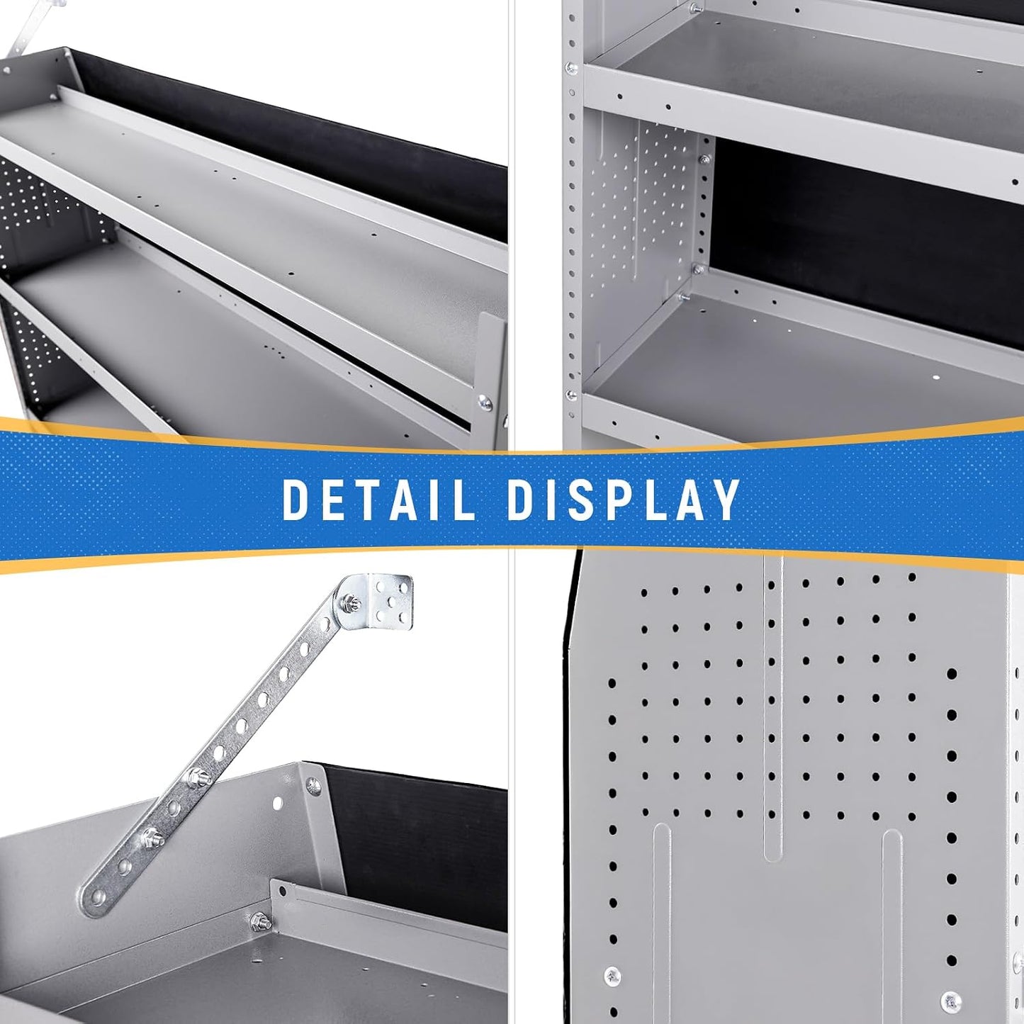 AA Products Inc. SH-4603 Steel Low/Mid/High Roof Van Shelving Storage System Fits Transit, GM, NV, Promaster and Sprinter, Contoured Shelving Unit, 32" W x 46" H x 13" D