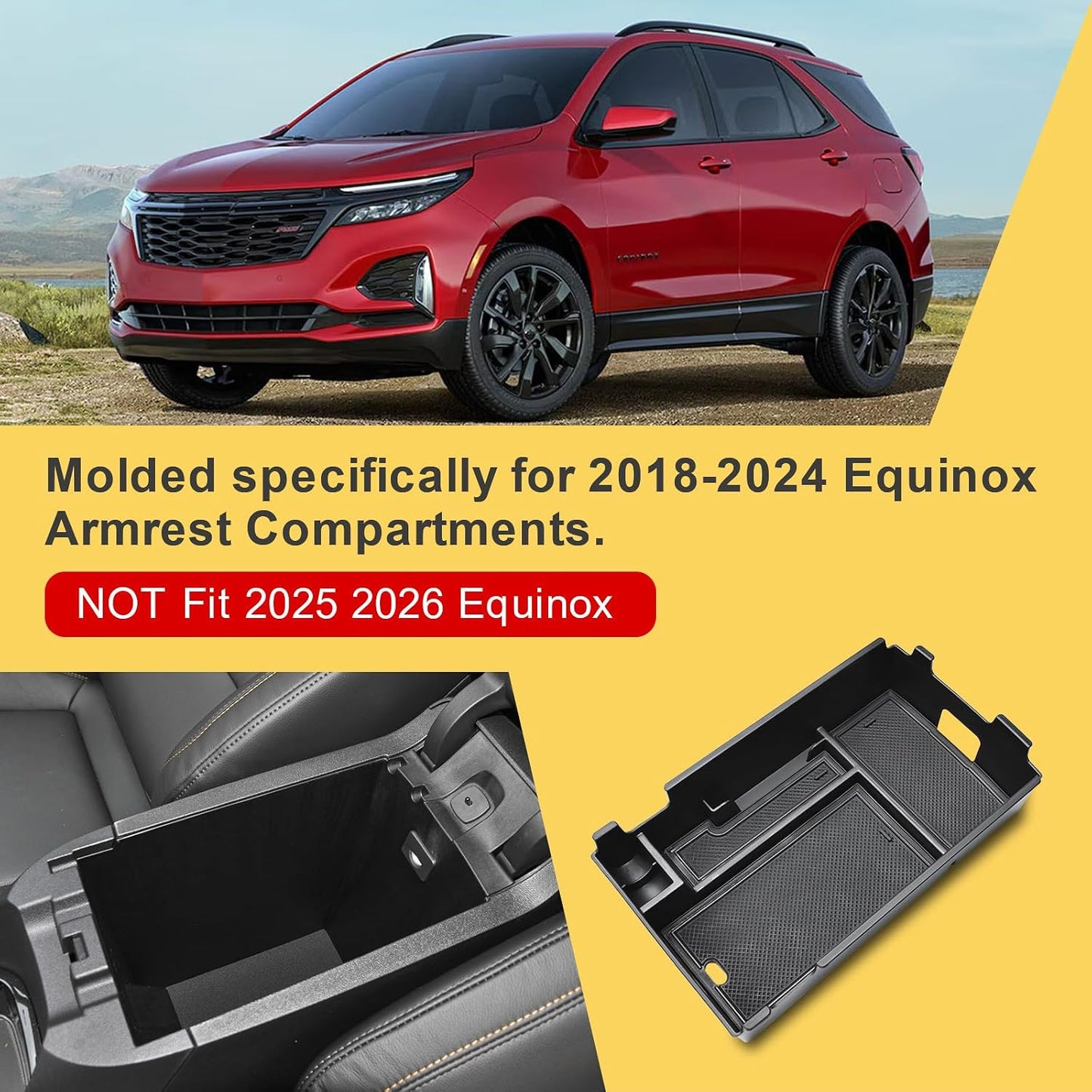 Center Console Organizer Tray for 2018-2024 Chevy Equinox Accessories | Middle Armrest Storage Box, Multi-compartment Design, Quick Access to Daily Essentials, NOT For 2025 2026 Models