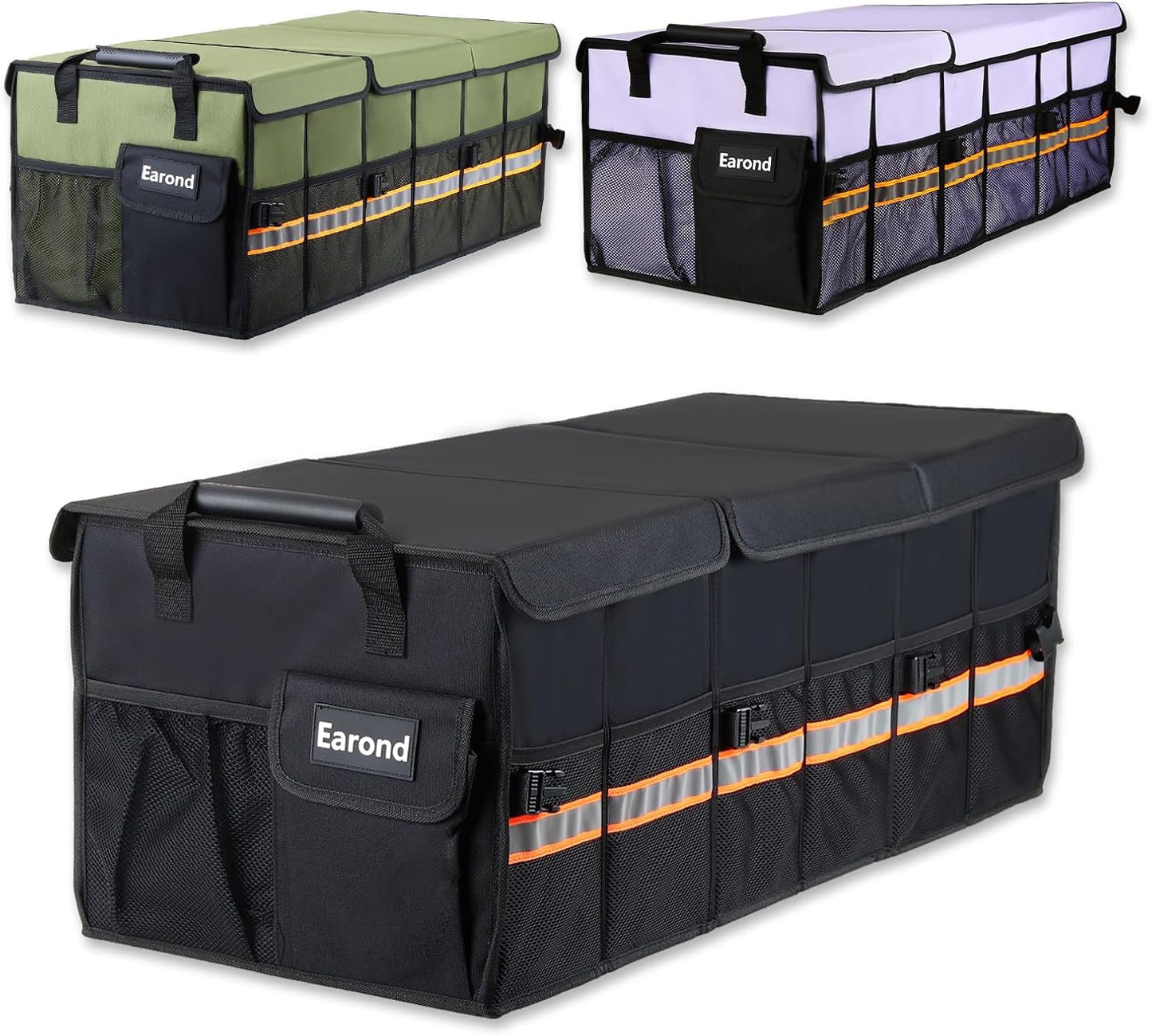 Collapsible Trunk Organizer with Insulated Leakproof Cooler Bag,Removable Lid,Adjustable Securing Straps,3 Compartments Trunk Organizer for SUV,Truck,Sedan(Grey & Black)