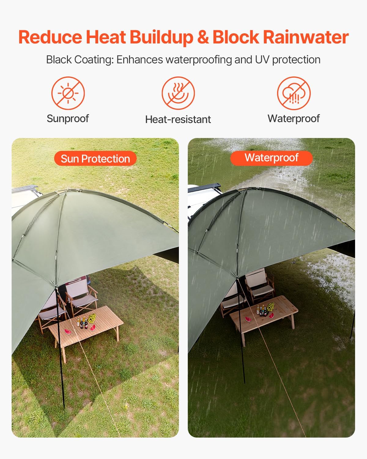 VEVOR Versatility Camping Tent, Auto Canopy Sun Shade UV50+ PU3000mm, Car Tailgate Sun Shelter for Truck Bed, SUV, RV, Van, Trailer and Overlanding, Portable Teardrop Awning Canopy Tear Resistant Tarp