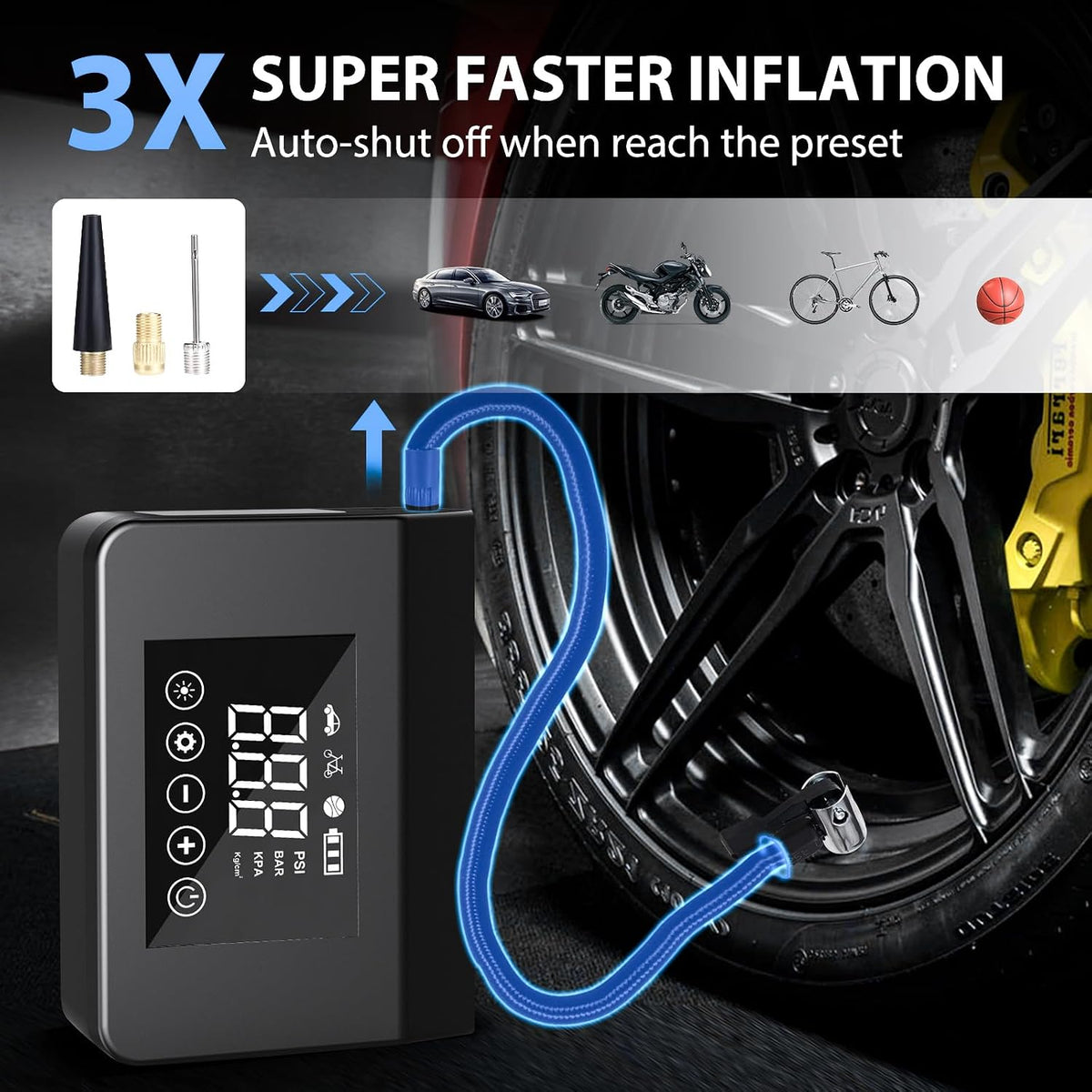 Portable Car Jump Starter with Air Compressor, 150PSI 3500A Car Battery Jump Starter 12V Car Battery Jumper Starter with Large LCD Display, Lights