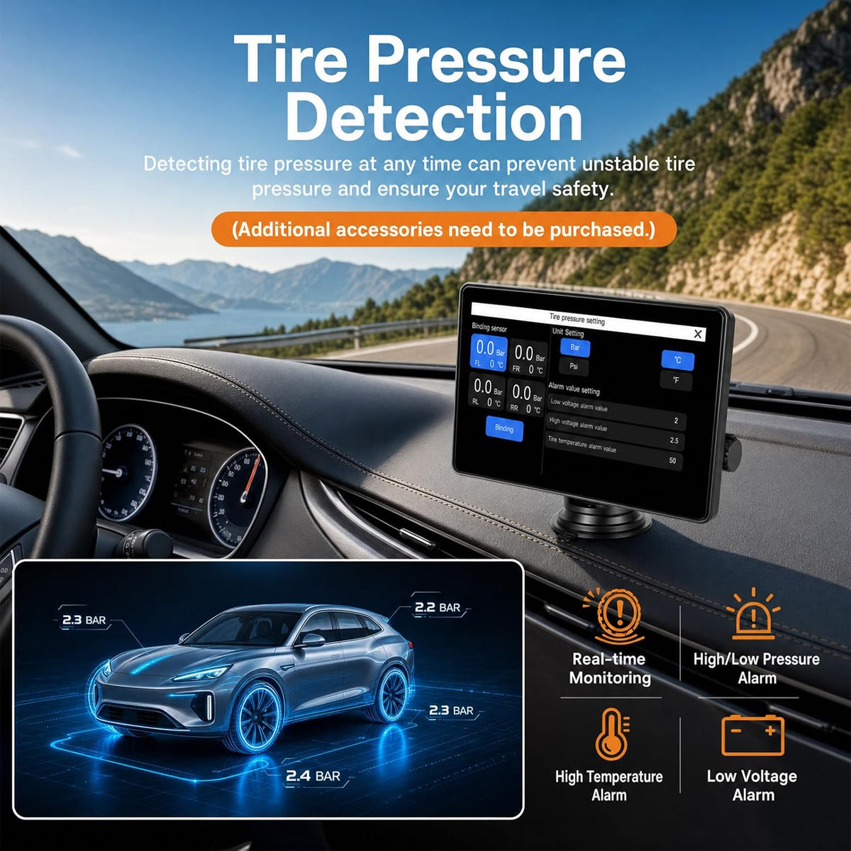 Wireless Carplay Screen for Car, 7'' HD 1280 * 720 Portable Touchscreen Car Stereo for Apple CarPlay and Android Auto with Mirror Link, Bluetooth, TPMS, FM Transmitter for All Vehicle