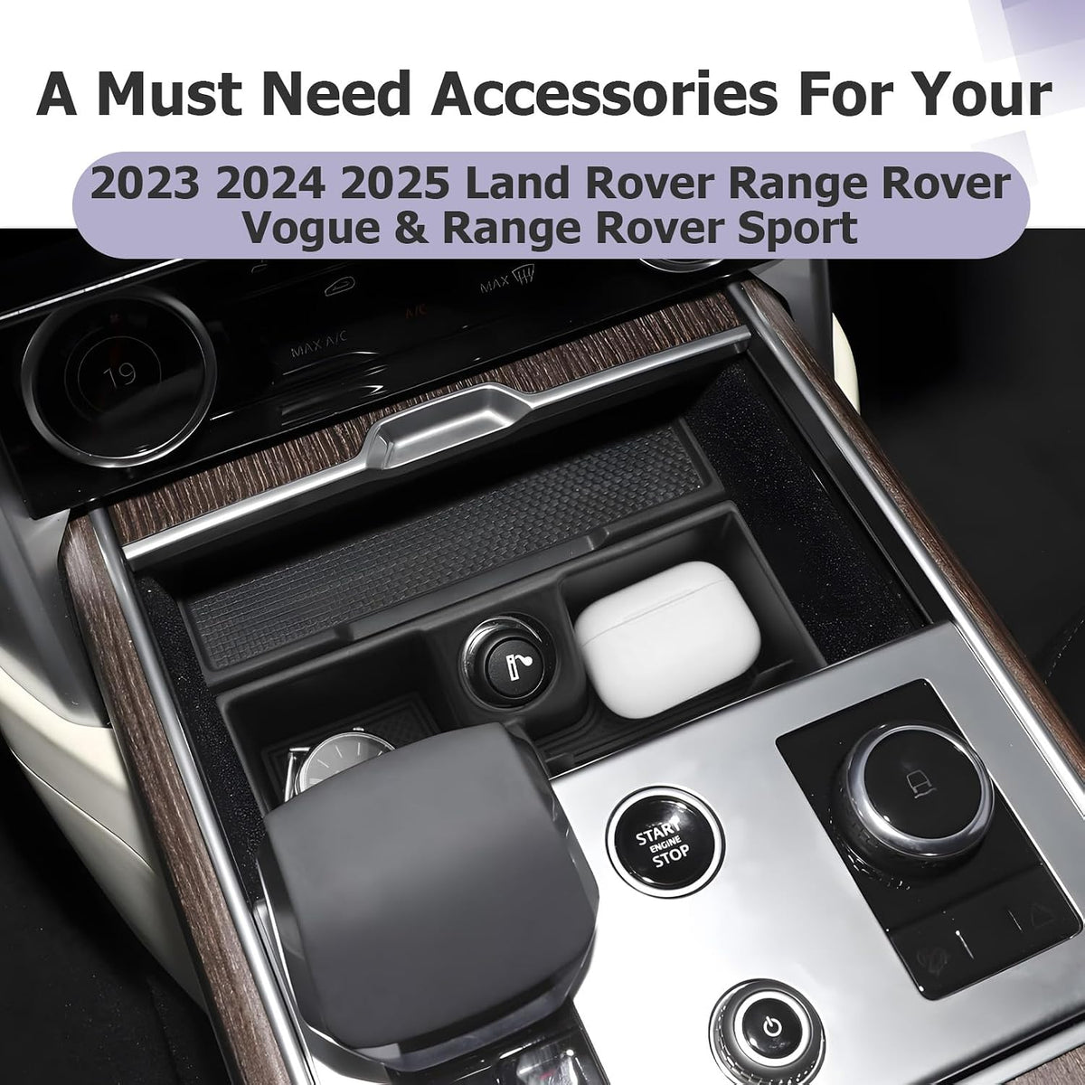 LUWU Center Console Organizer - Compatible with 2023 2024 2025 Land Rover R Ange R Over Vogue L460/Sport Accessories Under Screen Organizer Tray - Armrest Console Organizer Insert Tray Black