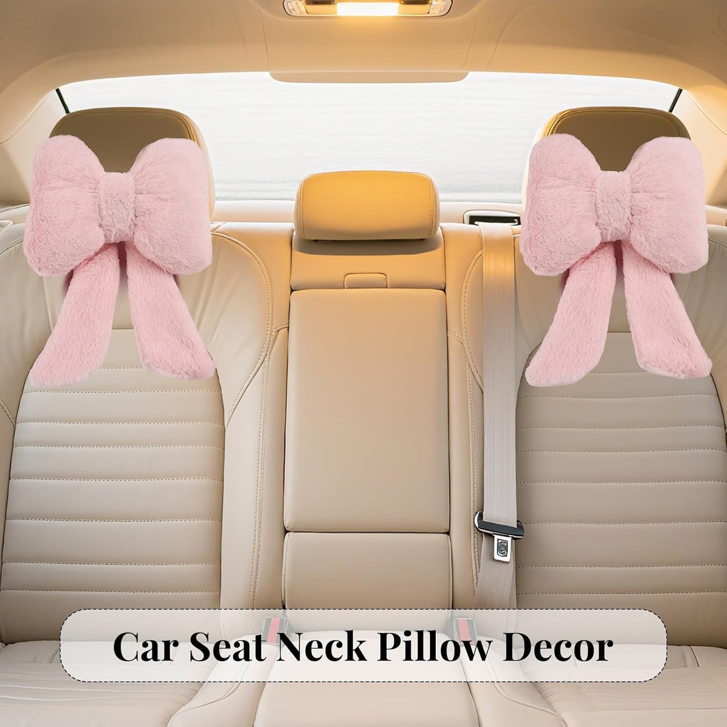 2 Pack Bow Car Headrest Pillows Plush Neck Pillows for Travel Driving Office Chair Head Support Cushions, Also Cute Car Decor Accessories for Women (Pink)