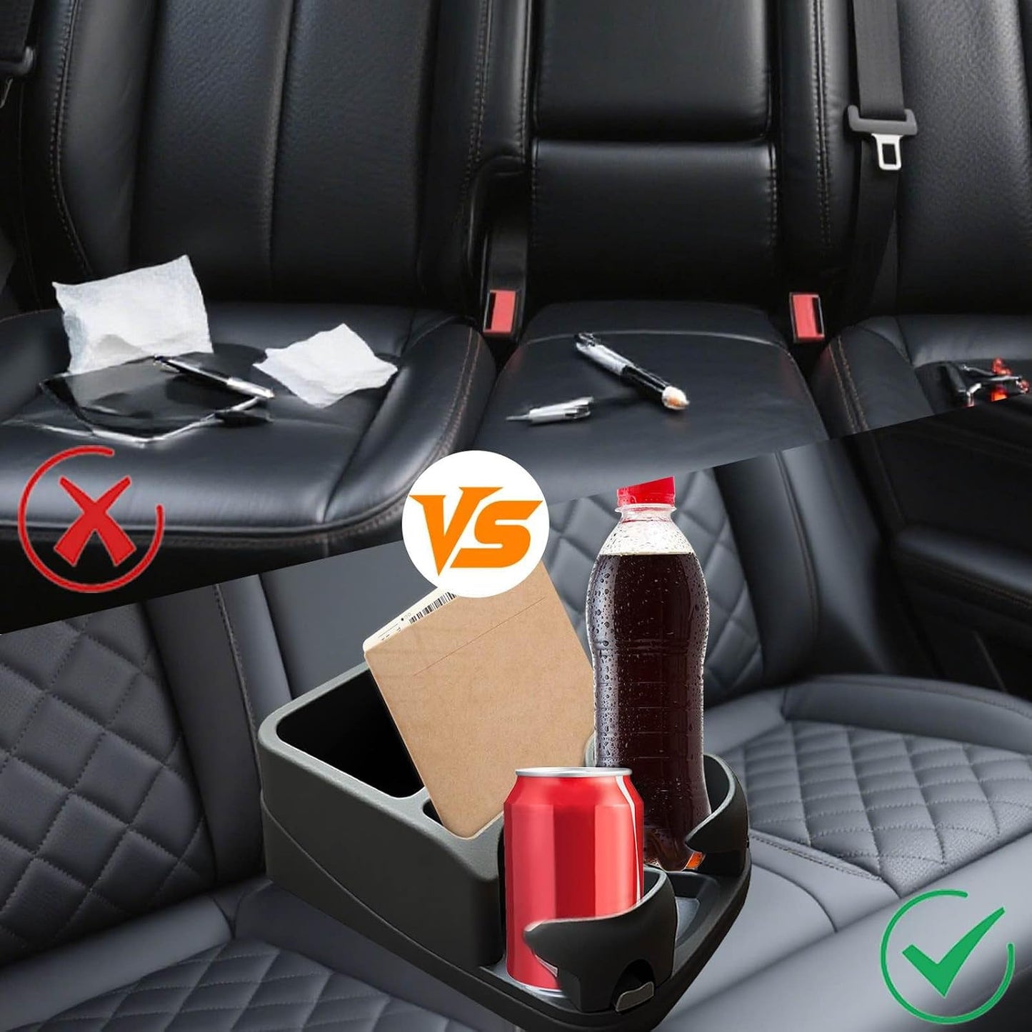 Car Center Console with Adjustable Cup Holders, Universal Center Console Organizer for Truck, Cars, Minivans, Suvs, Truck Floor Console, Bench Seat Center Console (Black)