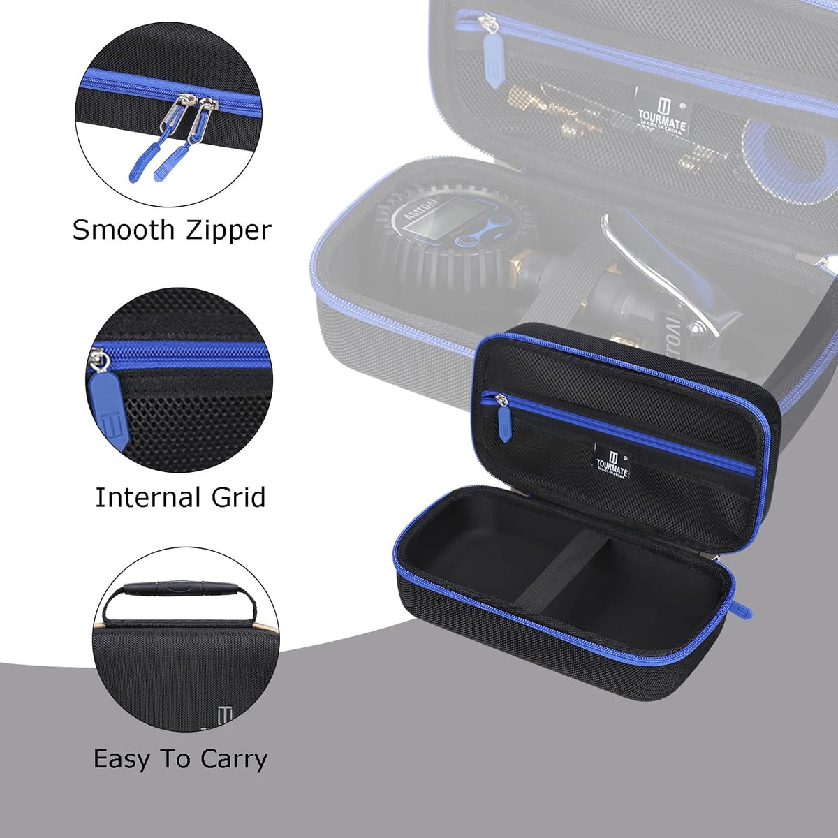 Tourmate Hard Storage Case for JACO Superior Products/TIRETEK/AetralYB/ETENWOLF/VONDIOR Tire Pressure Gauge,Travel Case for Professional Accuracy - 3-250 PSI PSI (Only Box) (Black & Blue, M)